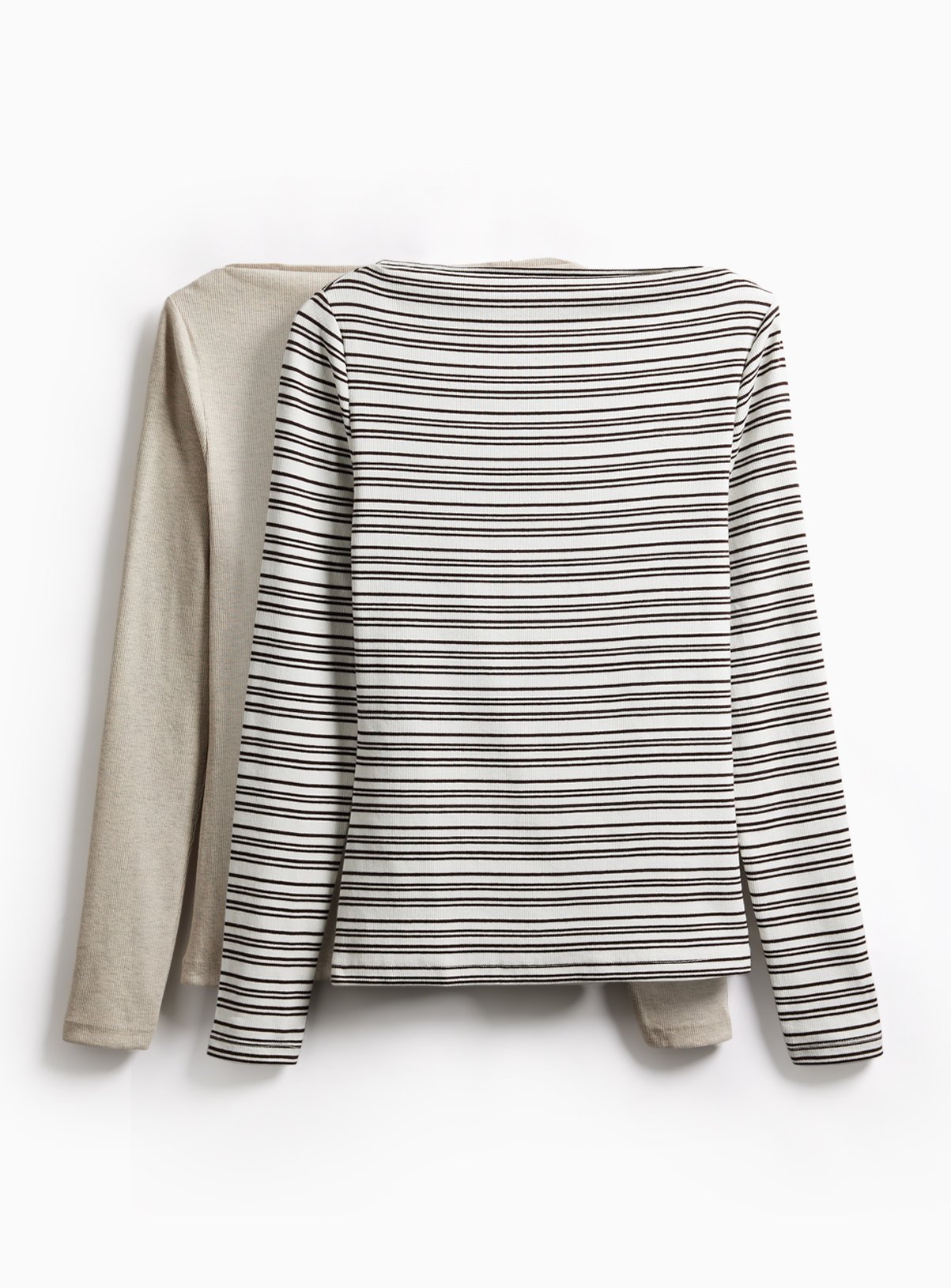 Stripe Ribbed Slash Neck Tops 2 Pack 