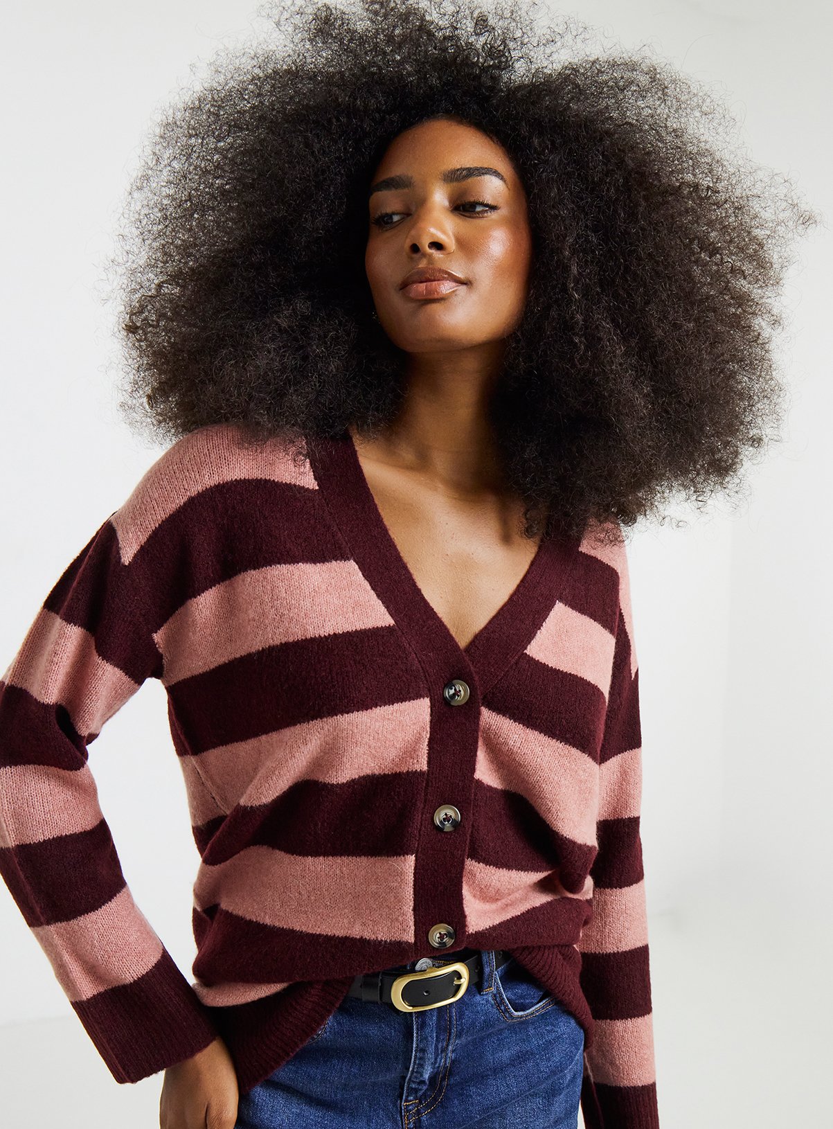 SIMPLY BE Sponge Stripe Boyfriend Cardigan With Wool 