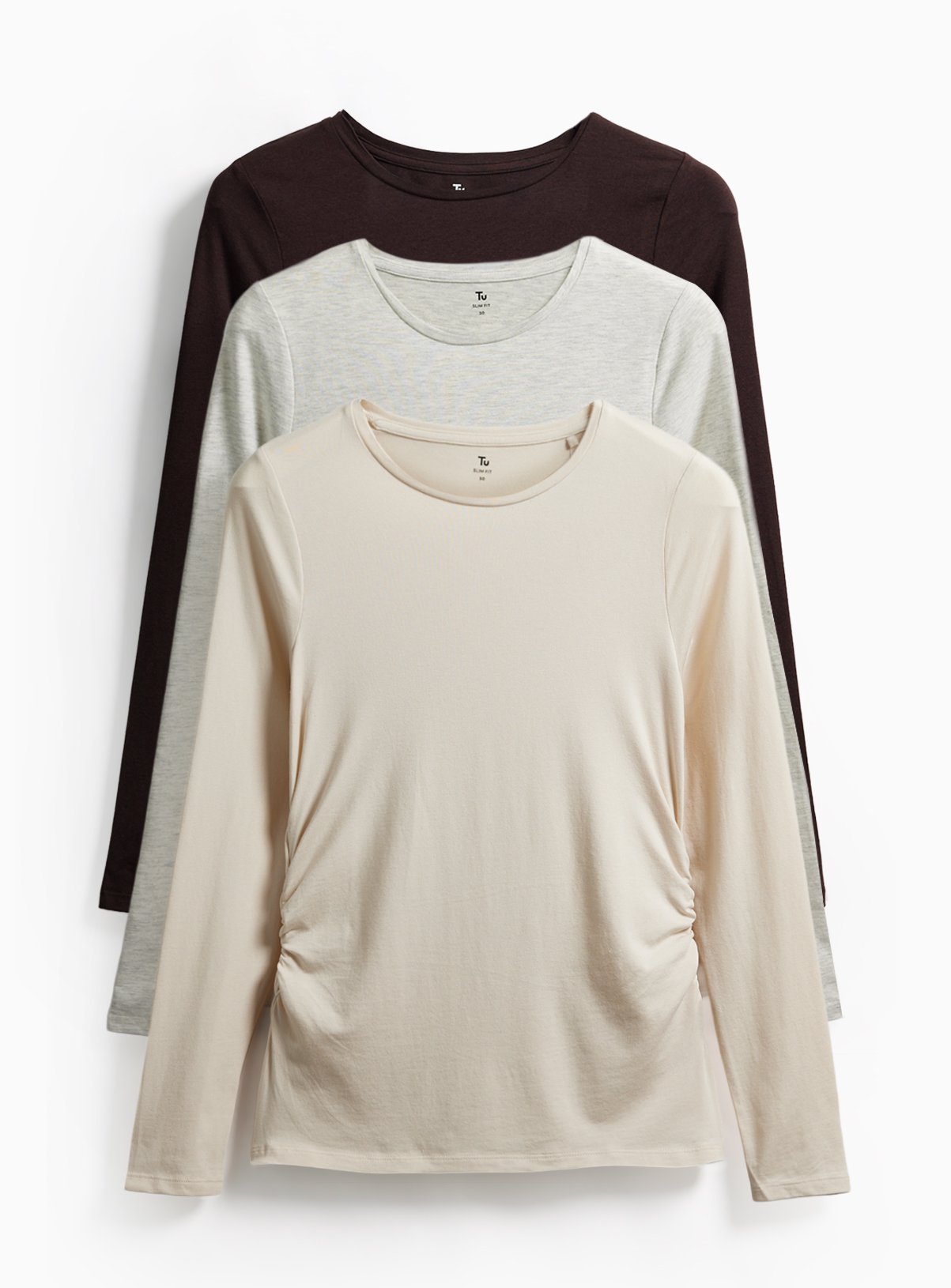 3 Pack Long Sleeve Ruched Side Tops 