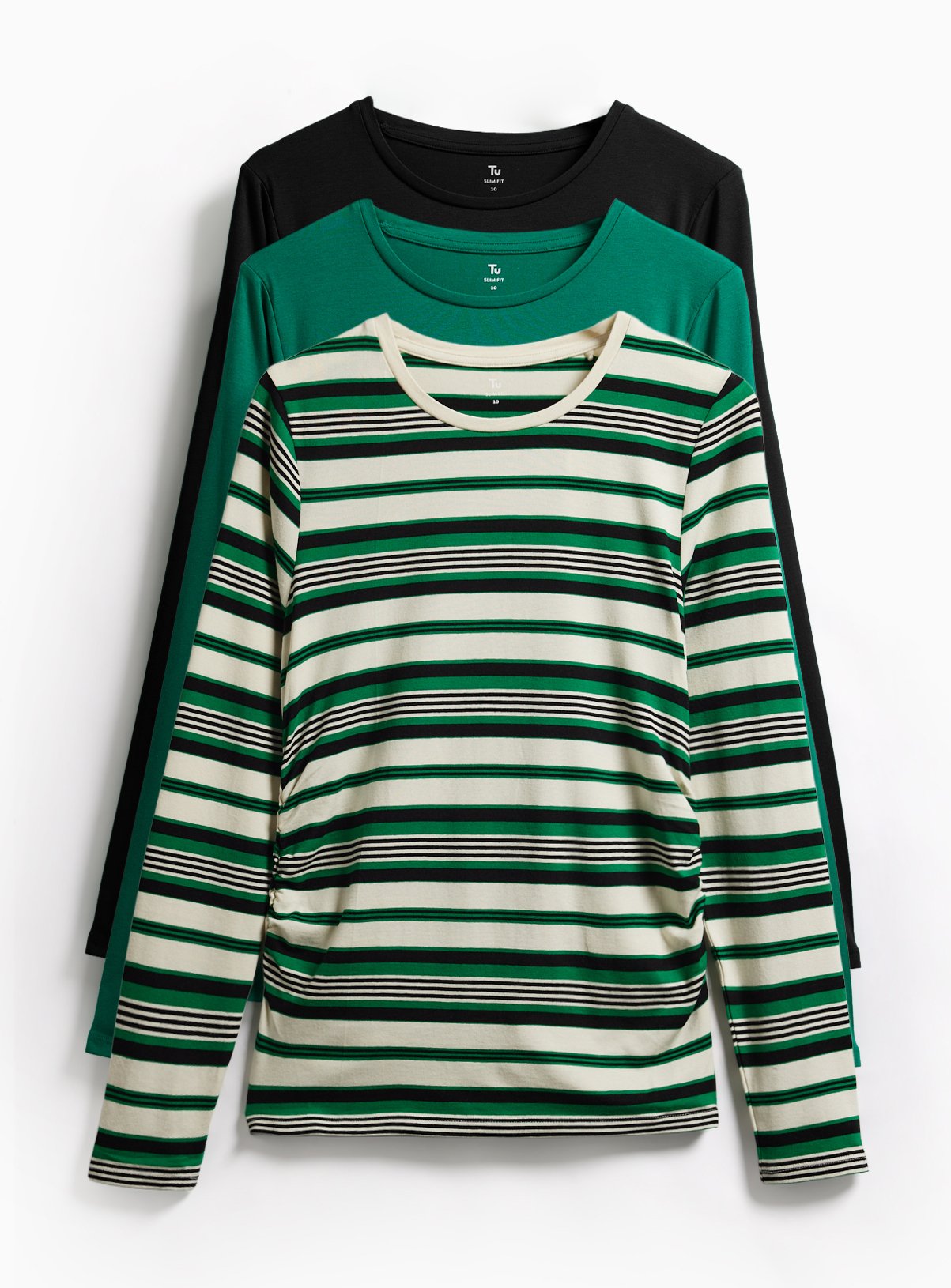 3 Pack Long Sleeve Ruched Side Tops 