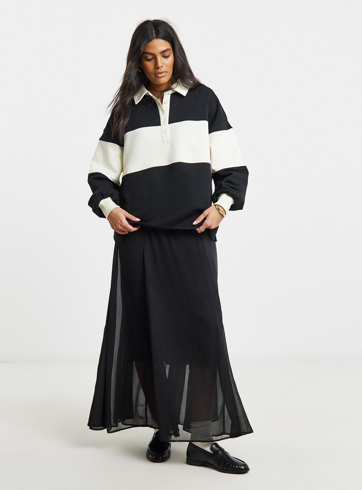 SIMPLY BE Polo Sweatshirt With Stripe Panel 