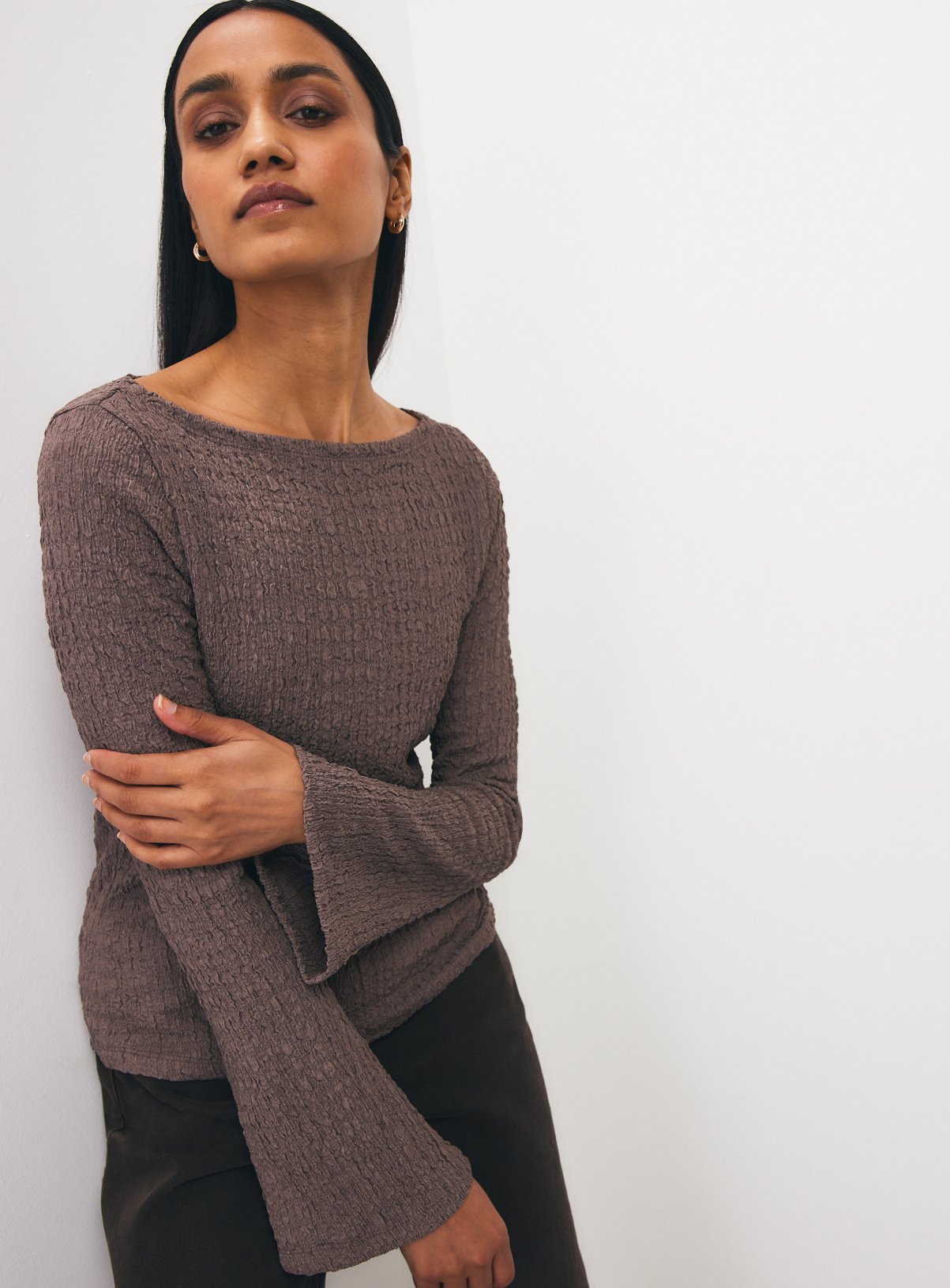 Slim Fit Textured Long Sleeve Top 