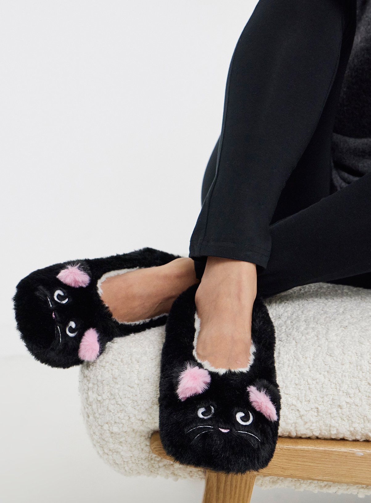 SIMPLY BE Fluffy Cat Ballerina Slipper Wide Fit 