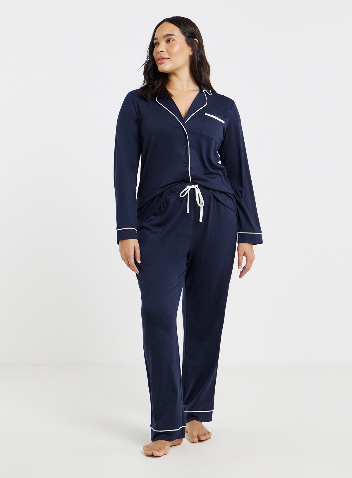 SIMPLY BE Viscose Blend Revere Pyjama Set 