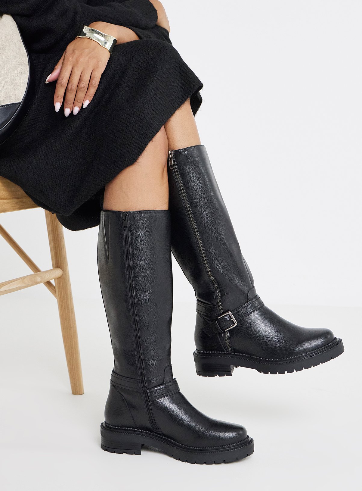 SIMPLY BE Zip Knee High Boots Wide Fit Black 