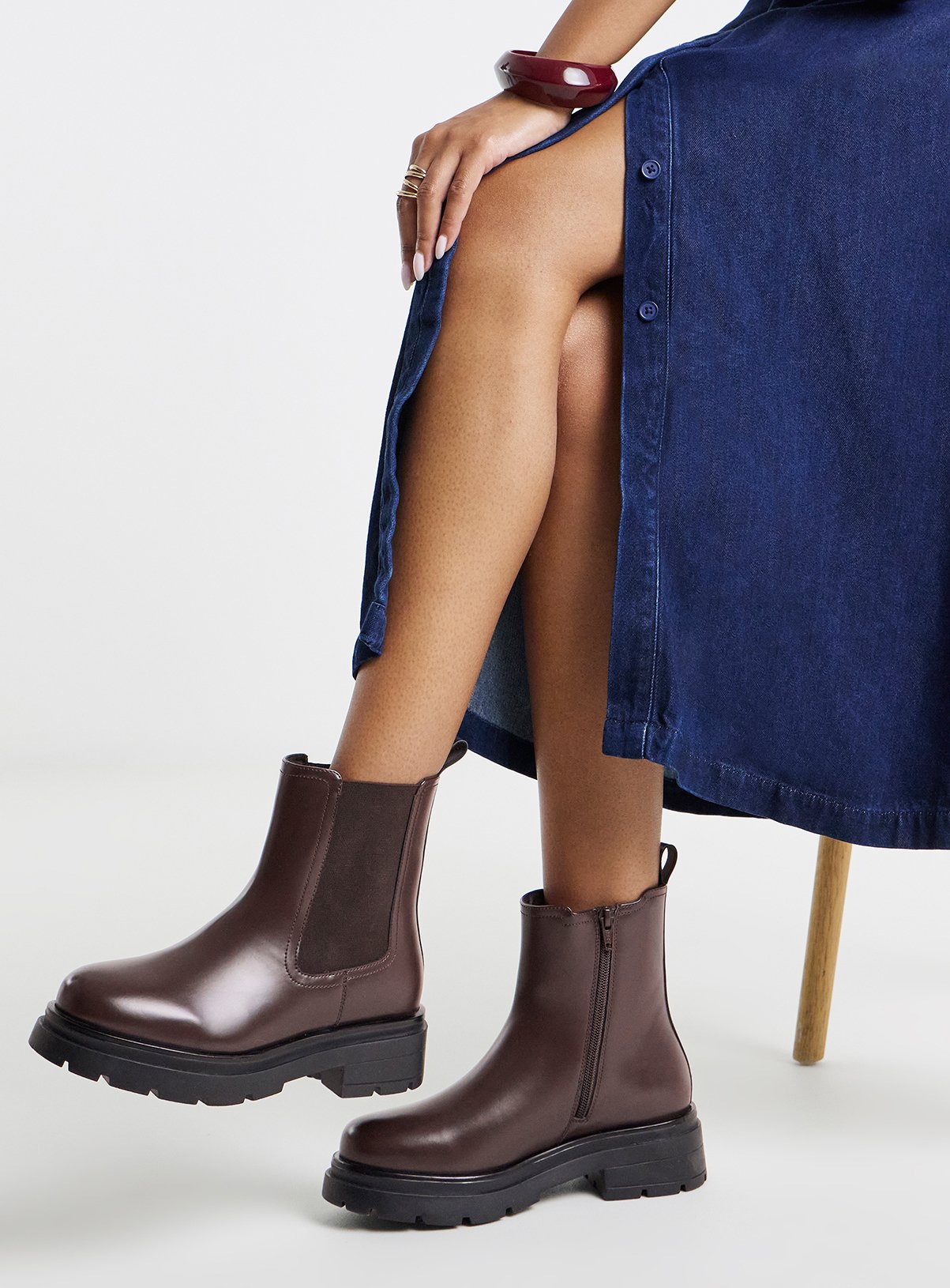 SIMPLY BE Chunky Chelsea Ankle Boot Wide Fit Brown 