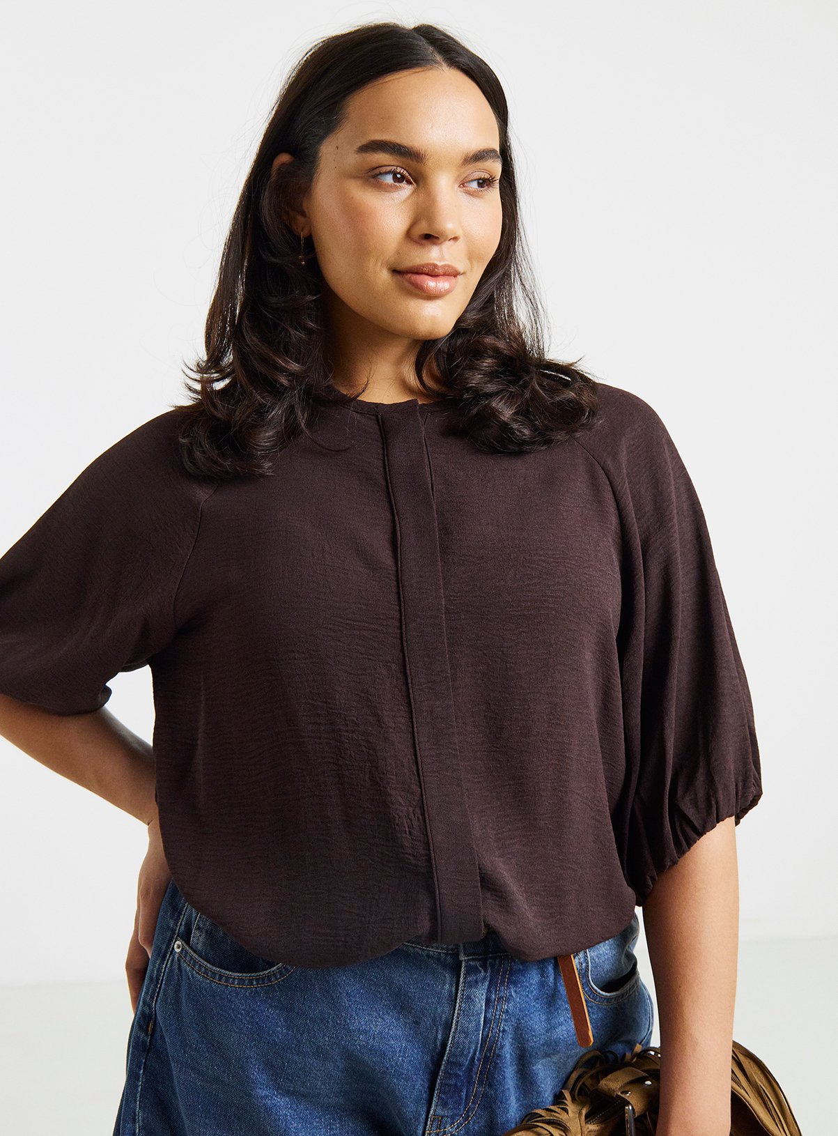 SIMPLY BE Chocolate Bubble Sleeve Top 