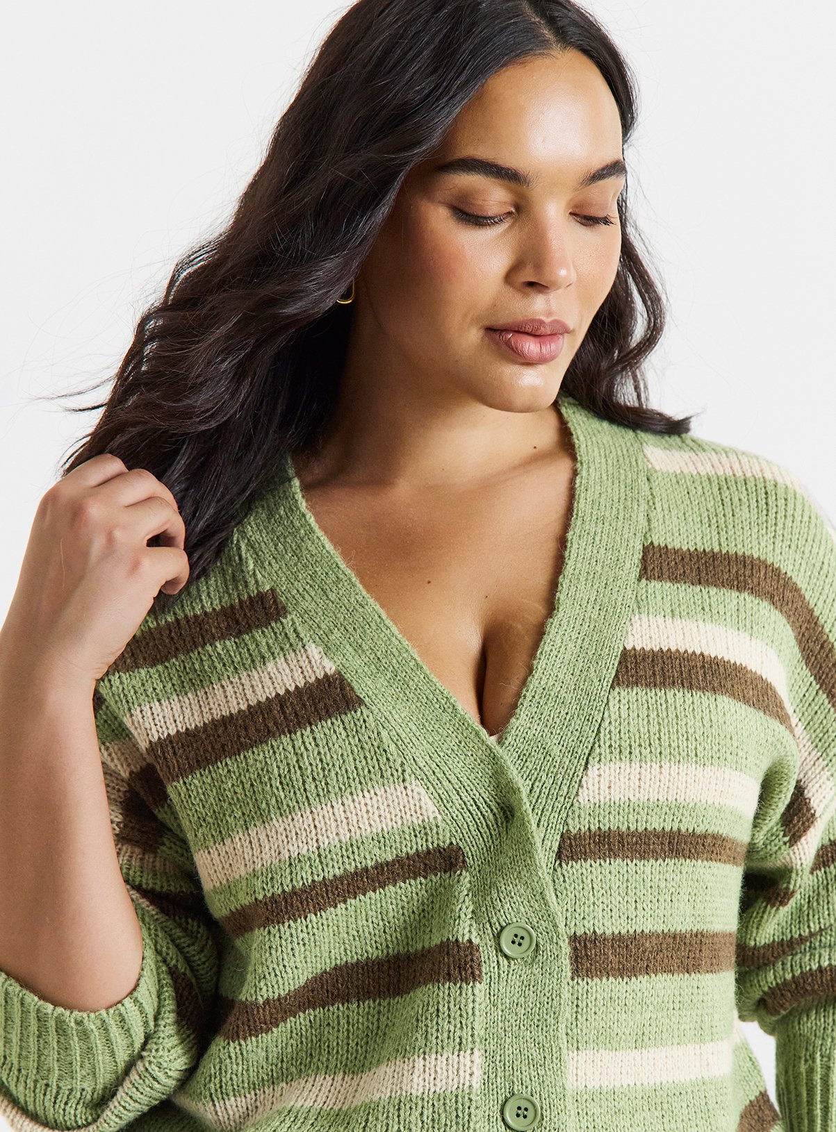 SIMPLY BE Fluffy Stripe Boyfriend Cardigan 