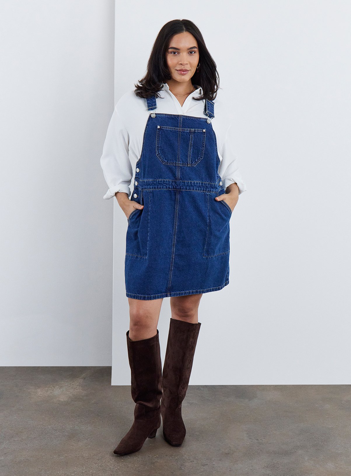 SIMPLY BE Denim Mini Dunagree Dress 