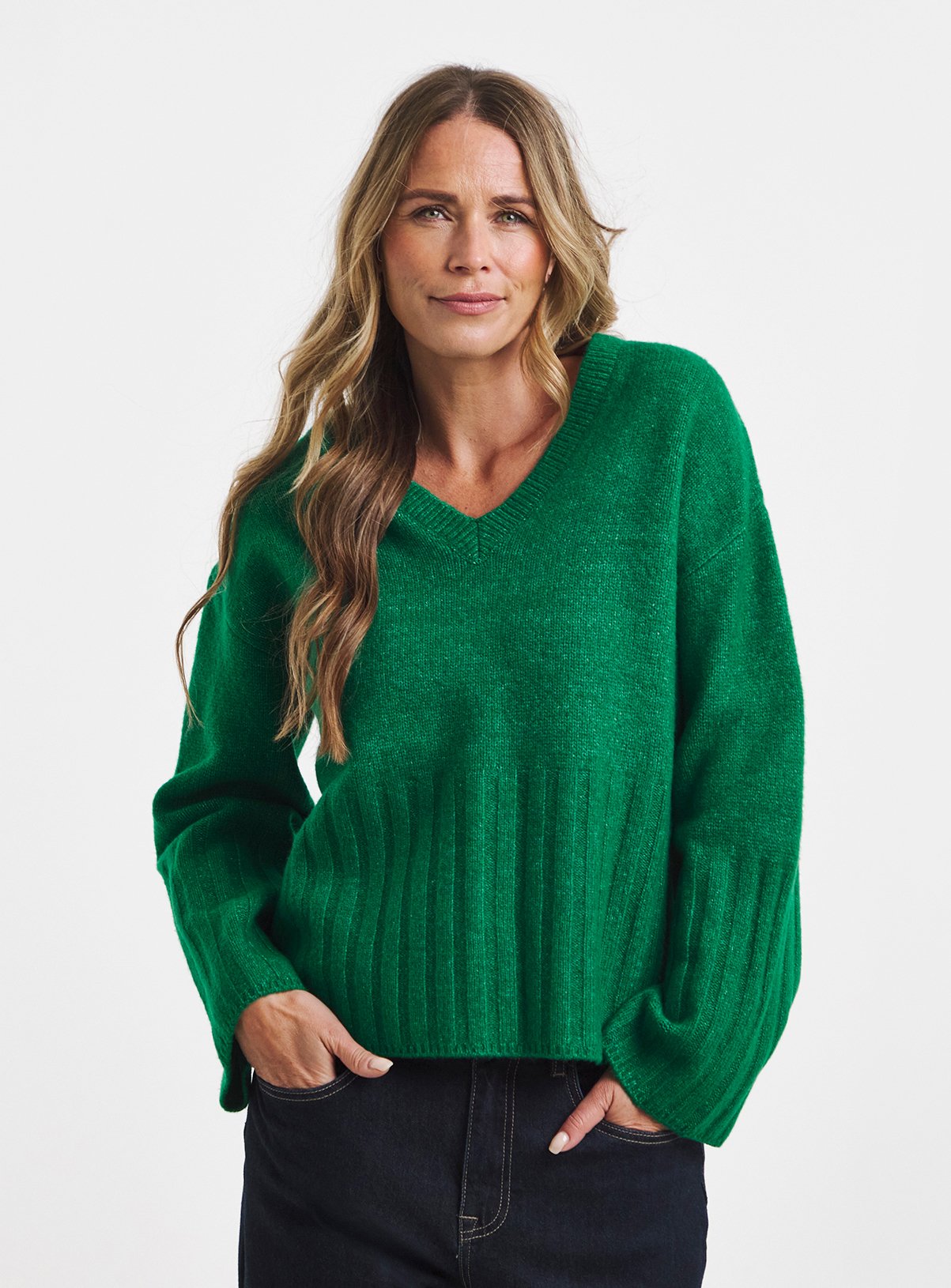 JD WILLIAMS Sponge V Neck Jumper With Wool Green 