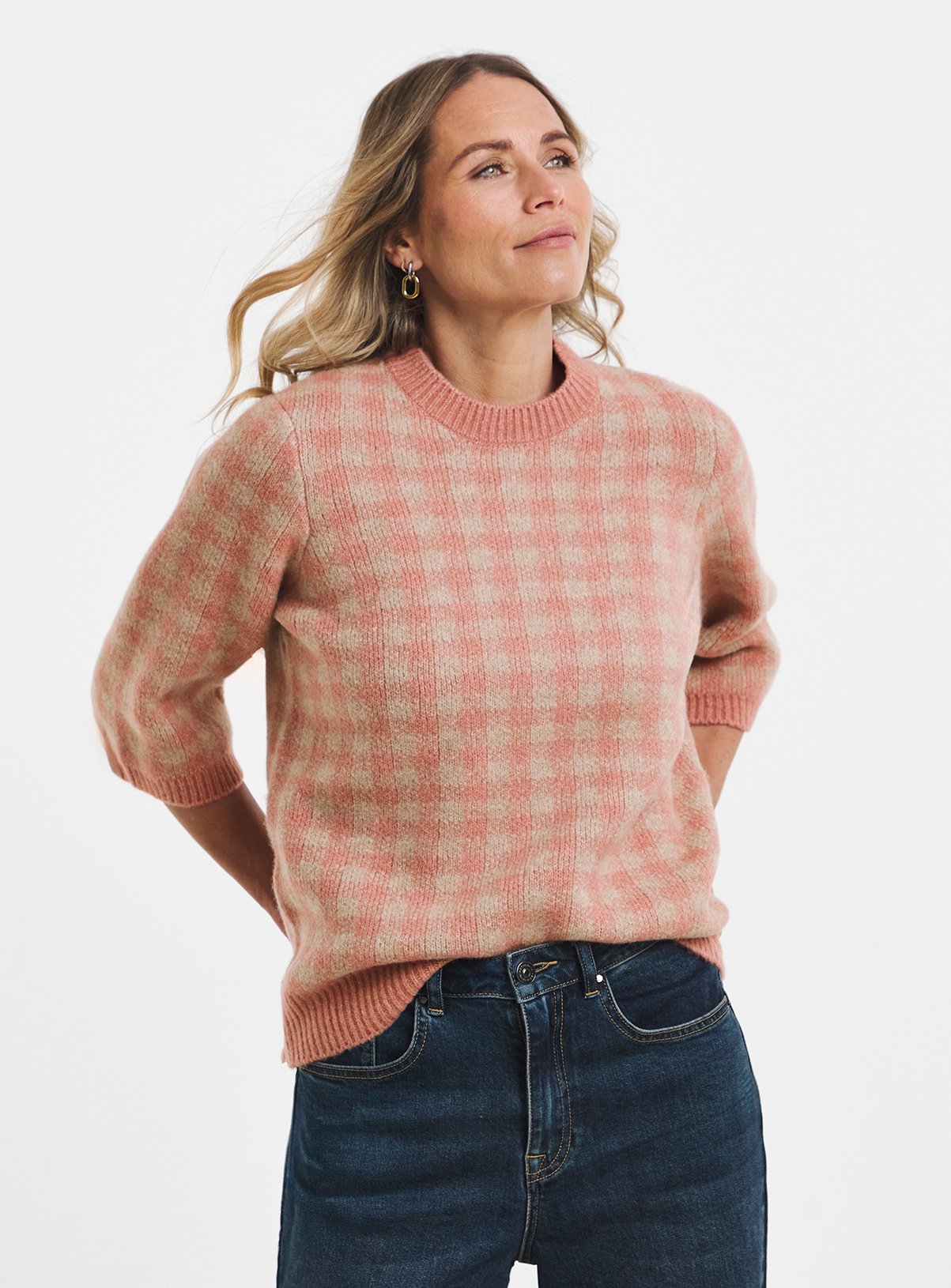 JD WILLIAMS Sponge Check Short Sleeve Jumper With Wool 