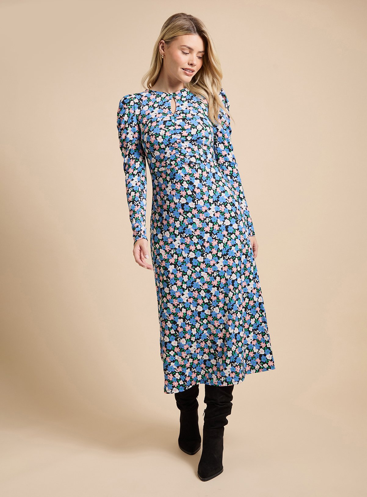 DOROTHY PERKINS Floral Keyhole Jersey Midi Dress 