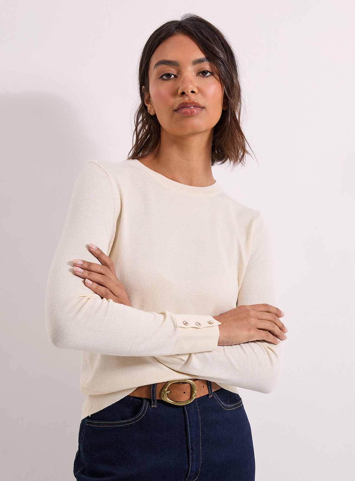 DOROTHY PERKINS Ivory Crew Neck Button Cuff Jumper 