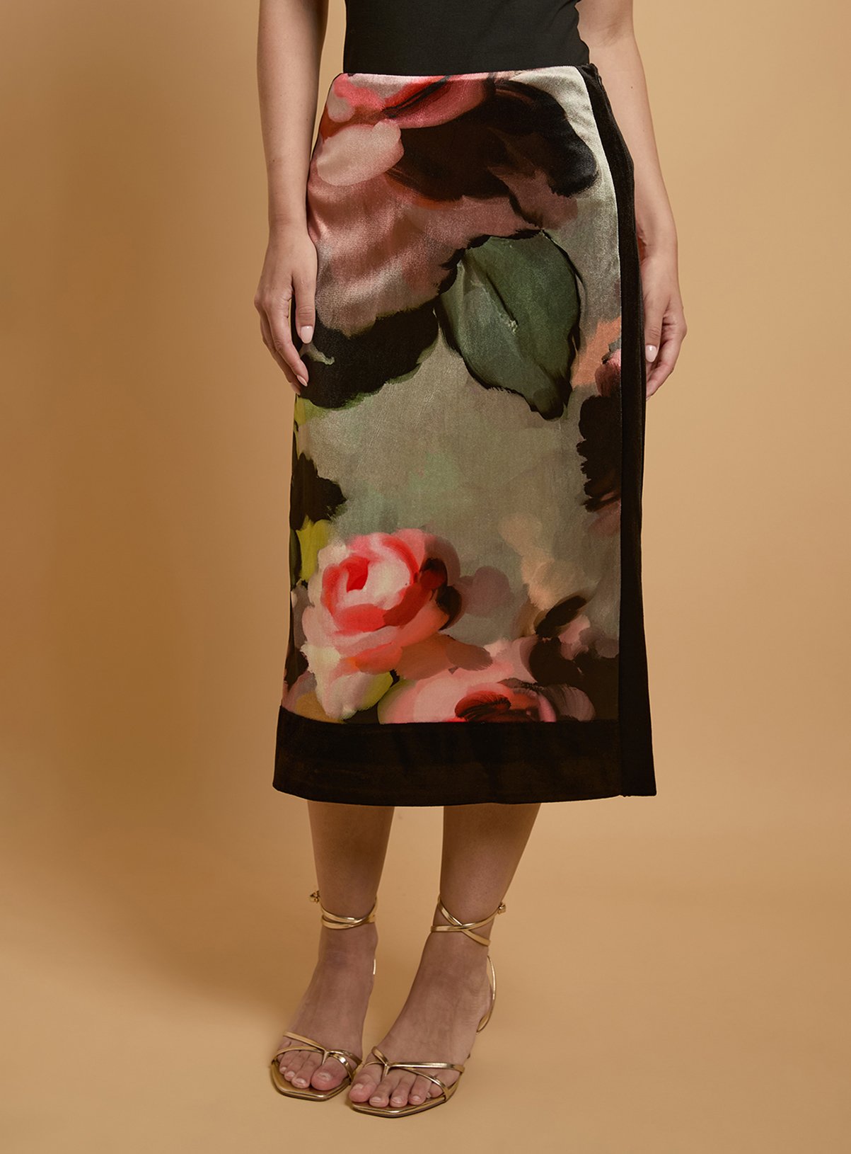 OASIS Statement Rose Velvet Midi Skirt 