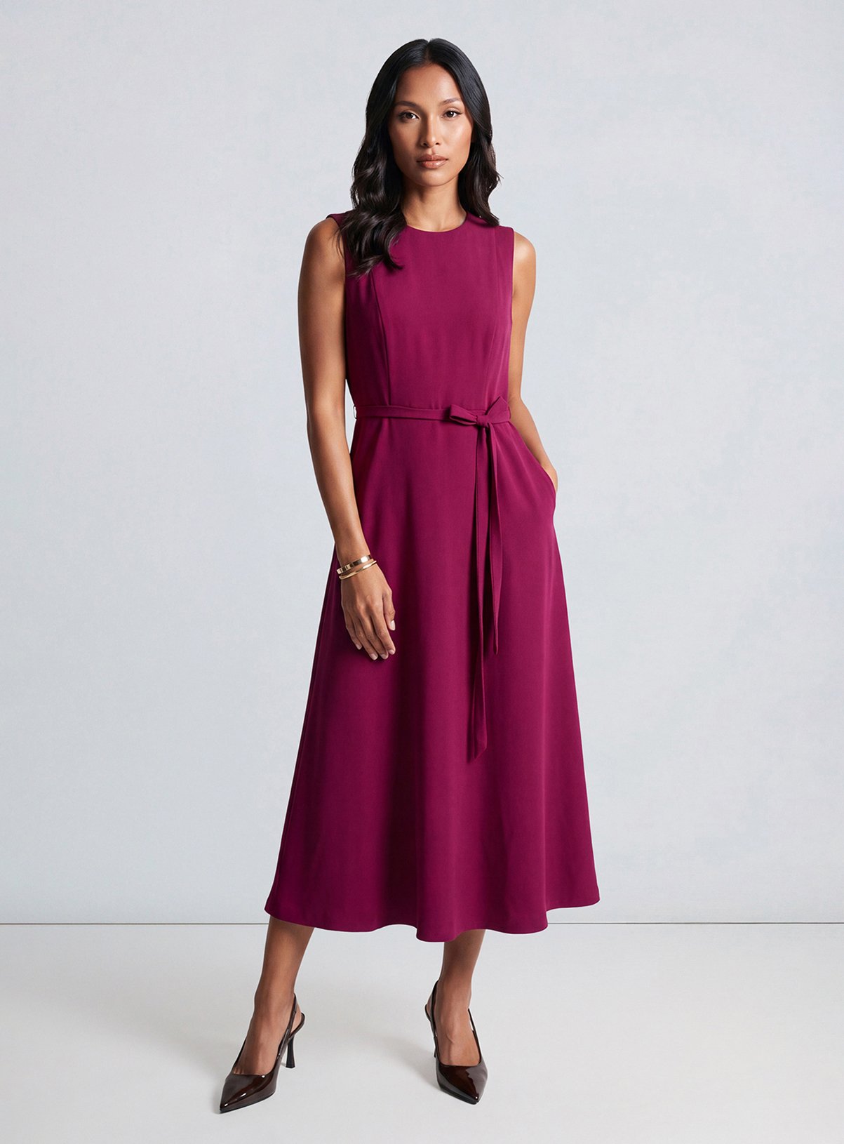 PRINCIPLES Signature Crepe Draped Bodice Fit and Flare Midi Dress 
