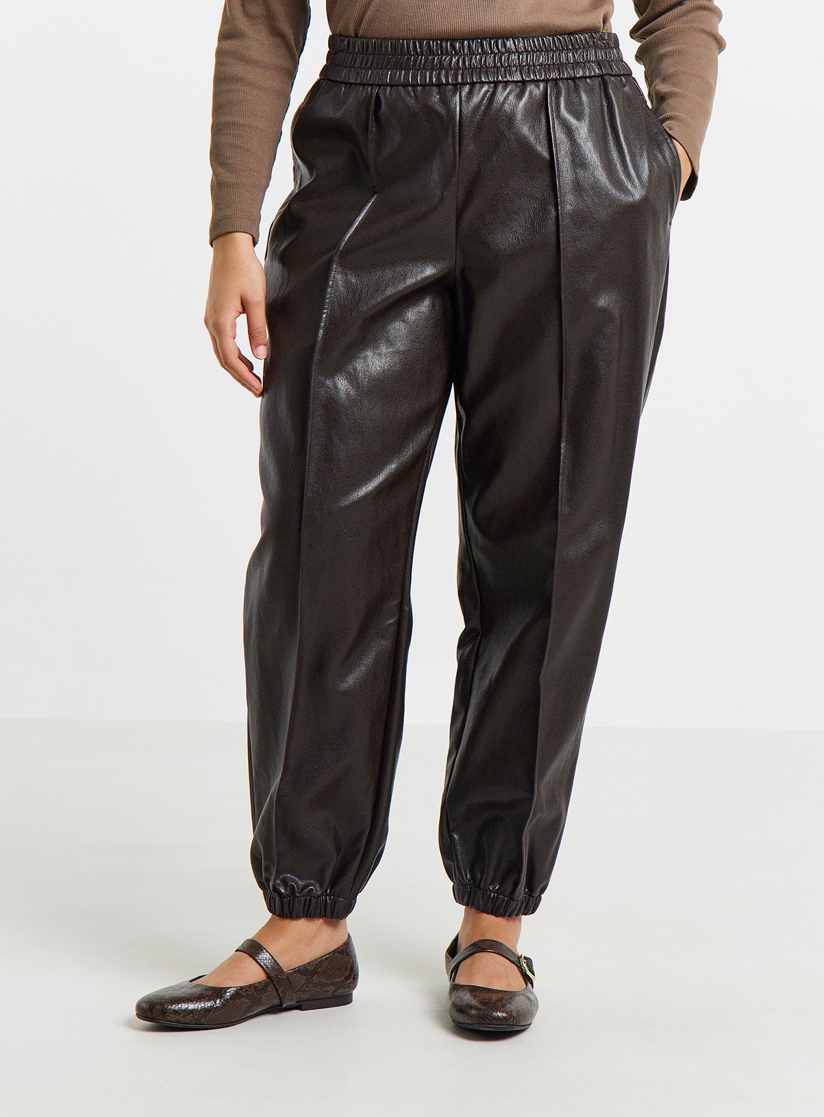 SIMPLY BE Chocolate Balloon PU Trousers 
