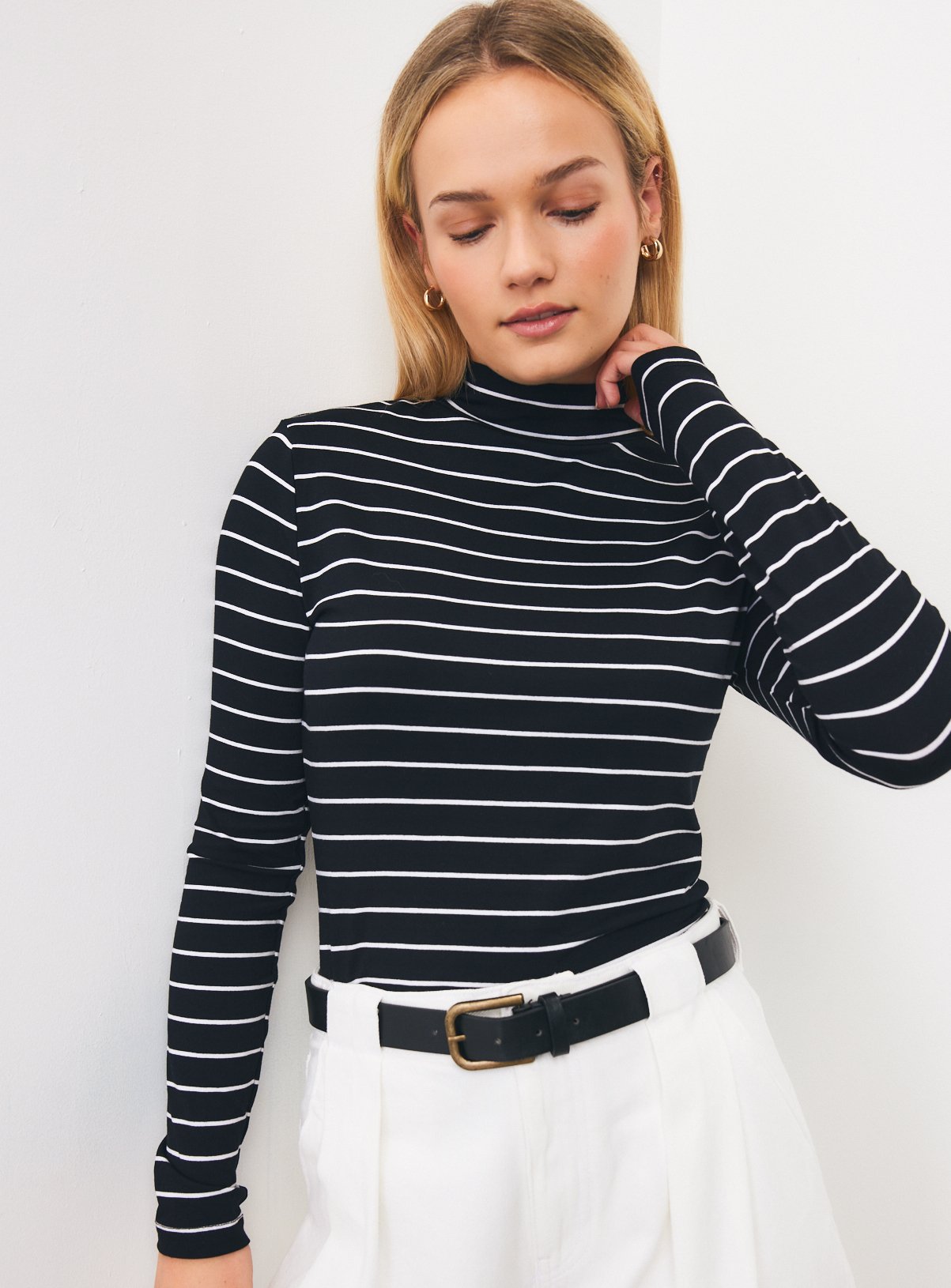 Rib Roll Neck Stripe Top 