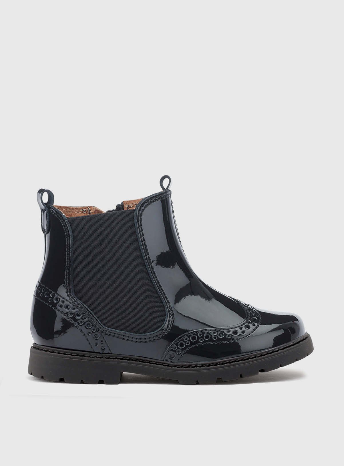 START-RITE Chelsea Black Patent Girls Zipup Ankle Boots 