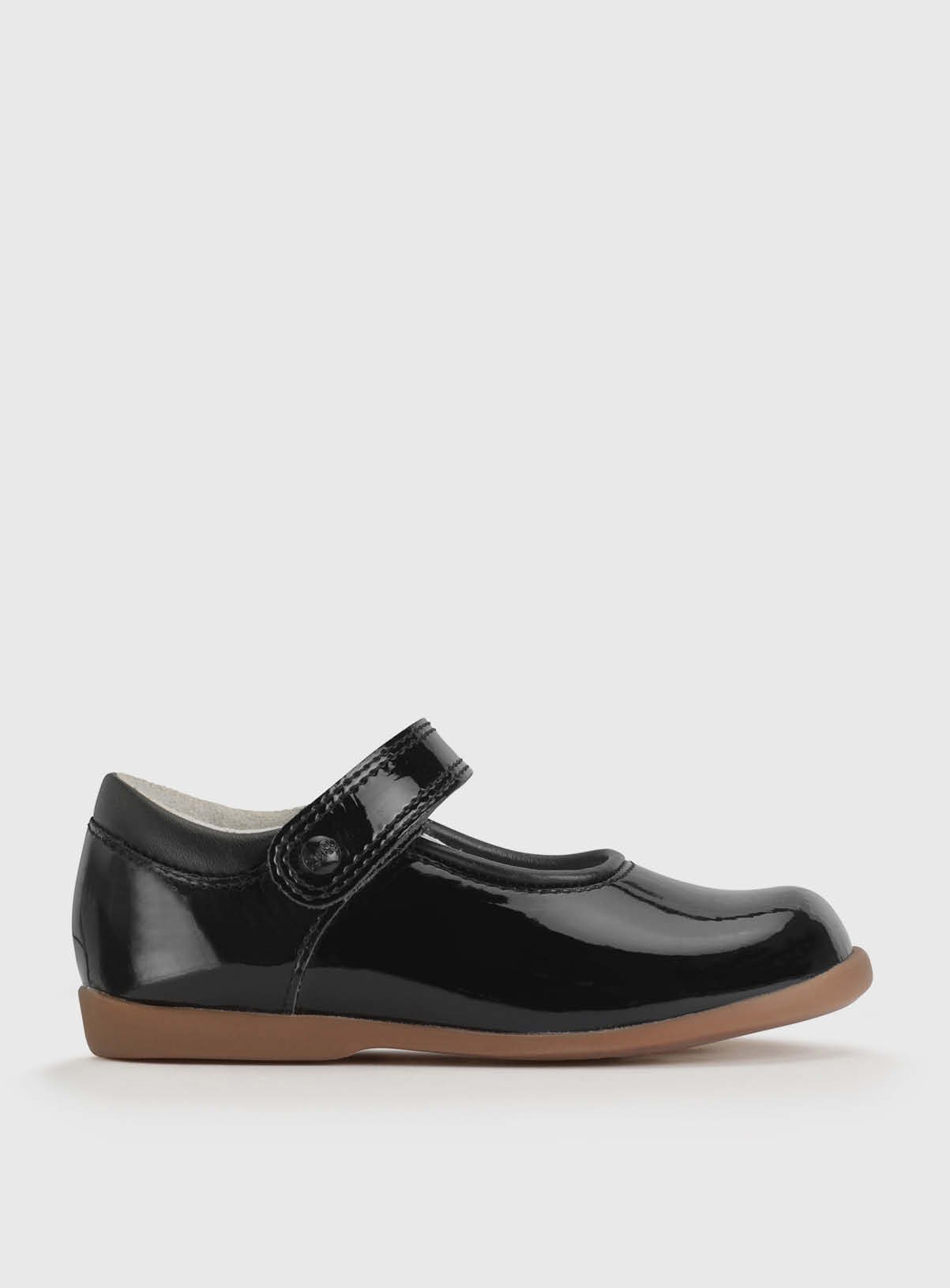 START-RITE Slide Black Patent Girls Rip Tape Shoes 