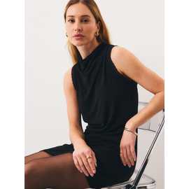 Black Sleeveless Lace Trim Jersey Mini Dress