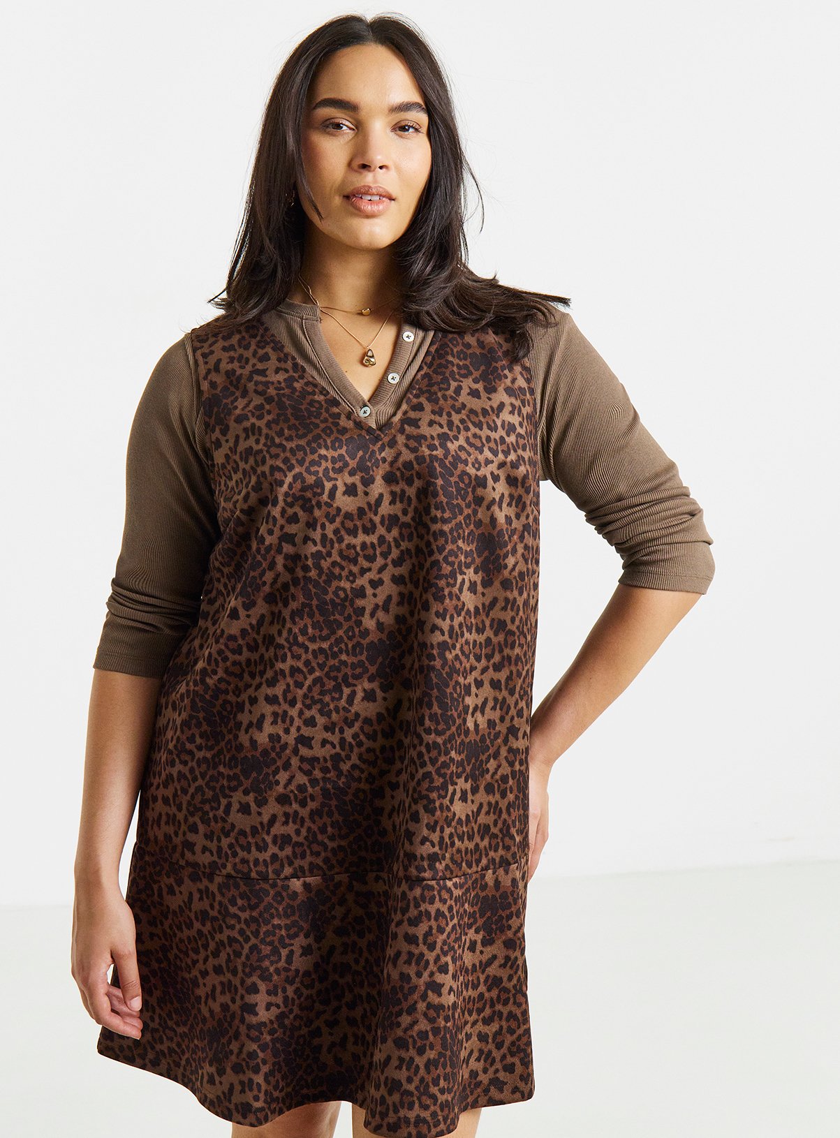 SIMPLY BE Leopard Print Suedette Mini Dress 