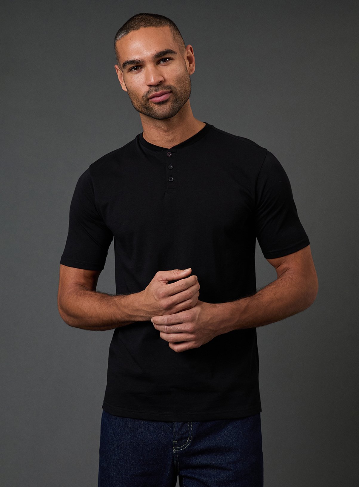 BURTON Black Grandad Neck T-Shirt 