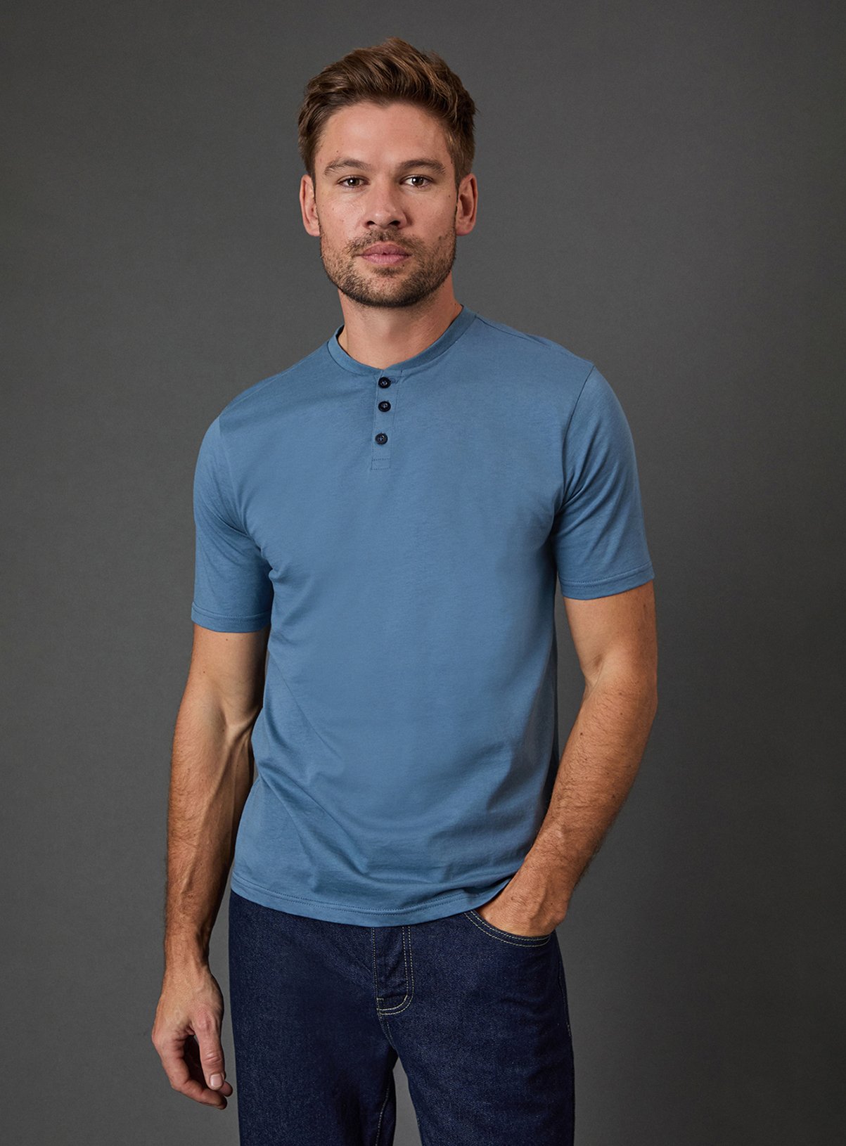 BURTON Blue Grandad Neck T-Shirt 