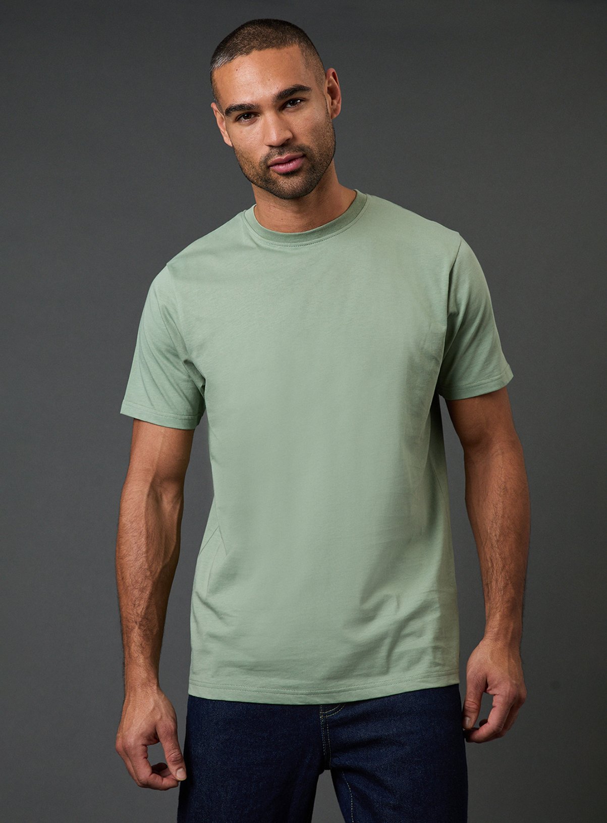 BURTON Sage Green Plain Crew Neck T-Shirt 
