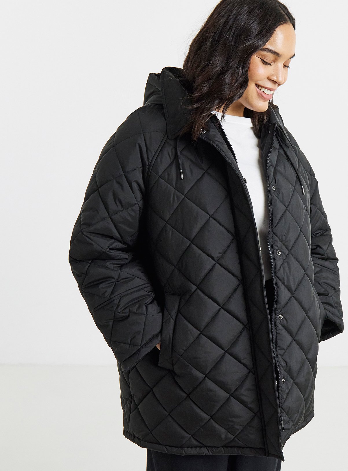 SIMPLY BE Hooded Quilt Swing Coat 