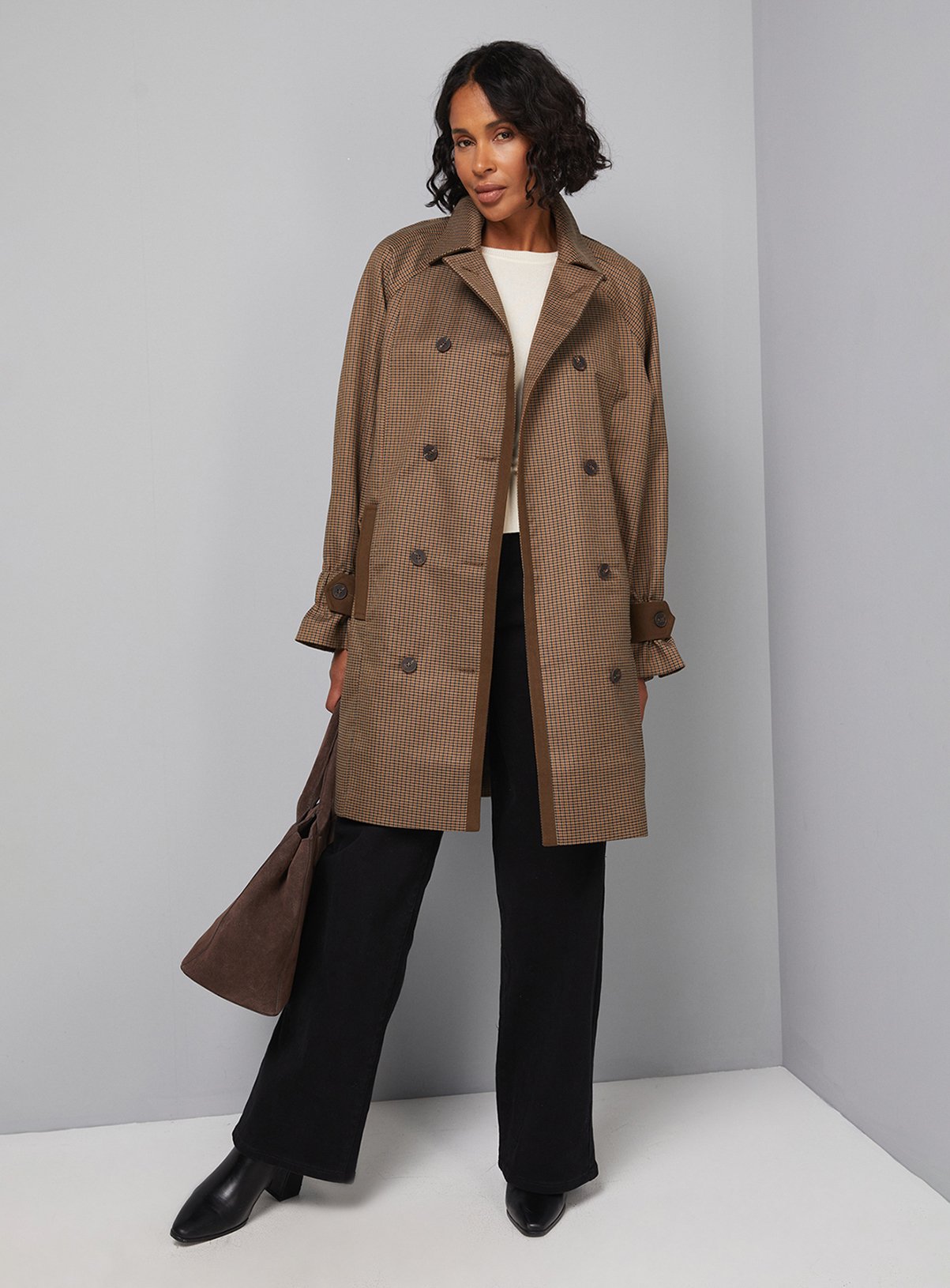 WALLIS Brown Check Collared Coat 