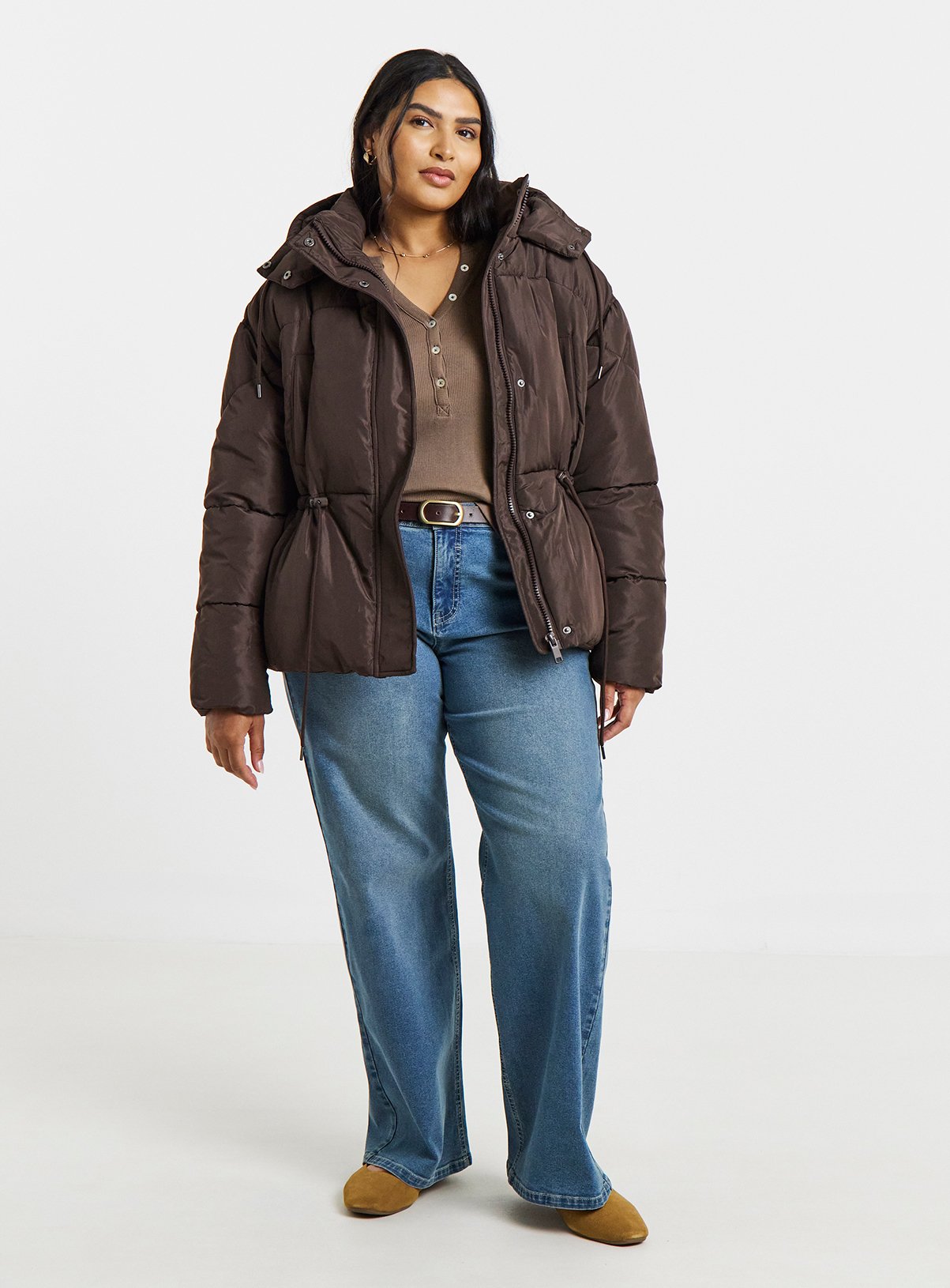 SIMPLY BE Short Padded Coat Brown 