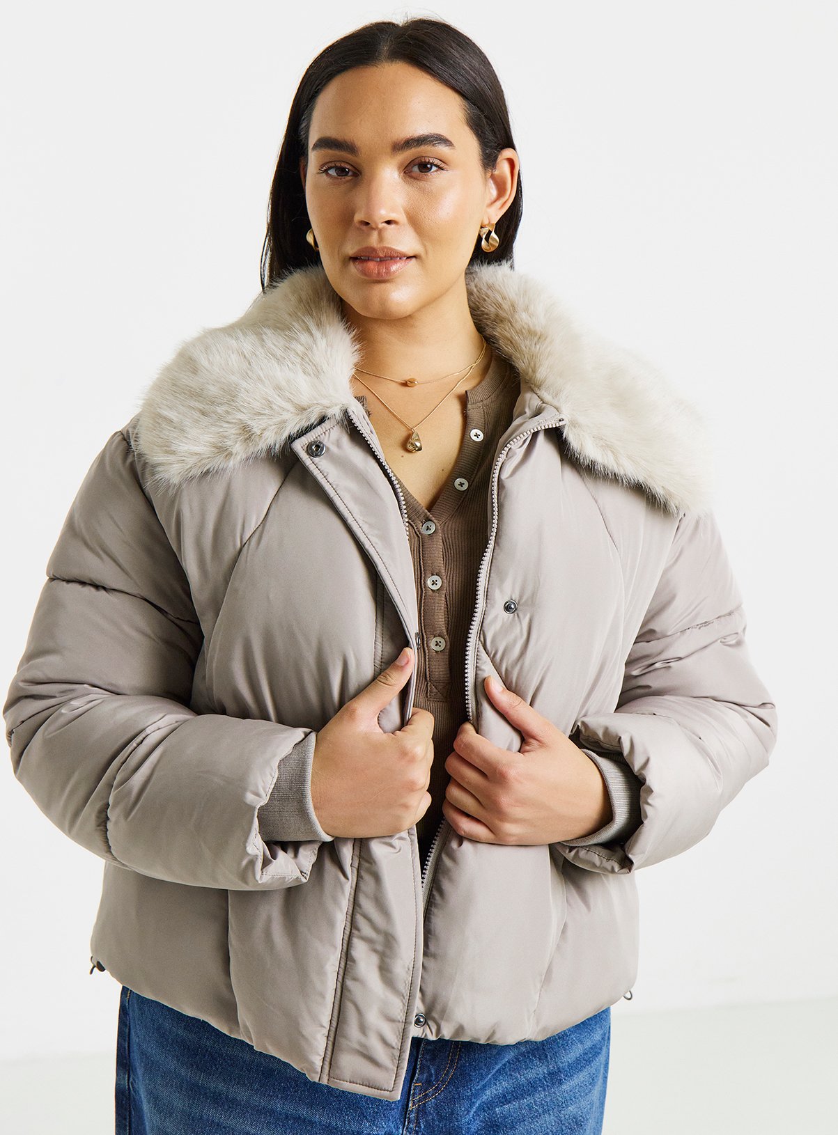 SIMPLY BE Faux Fur Collar Short Padded Coat 
