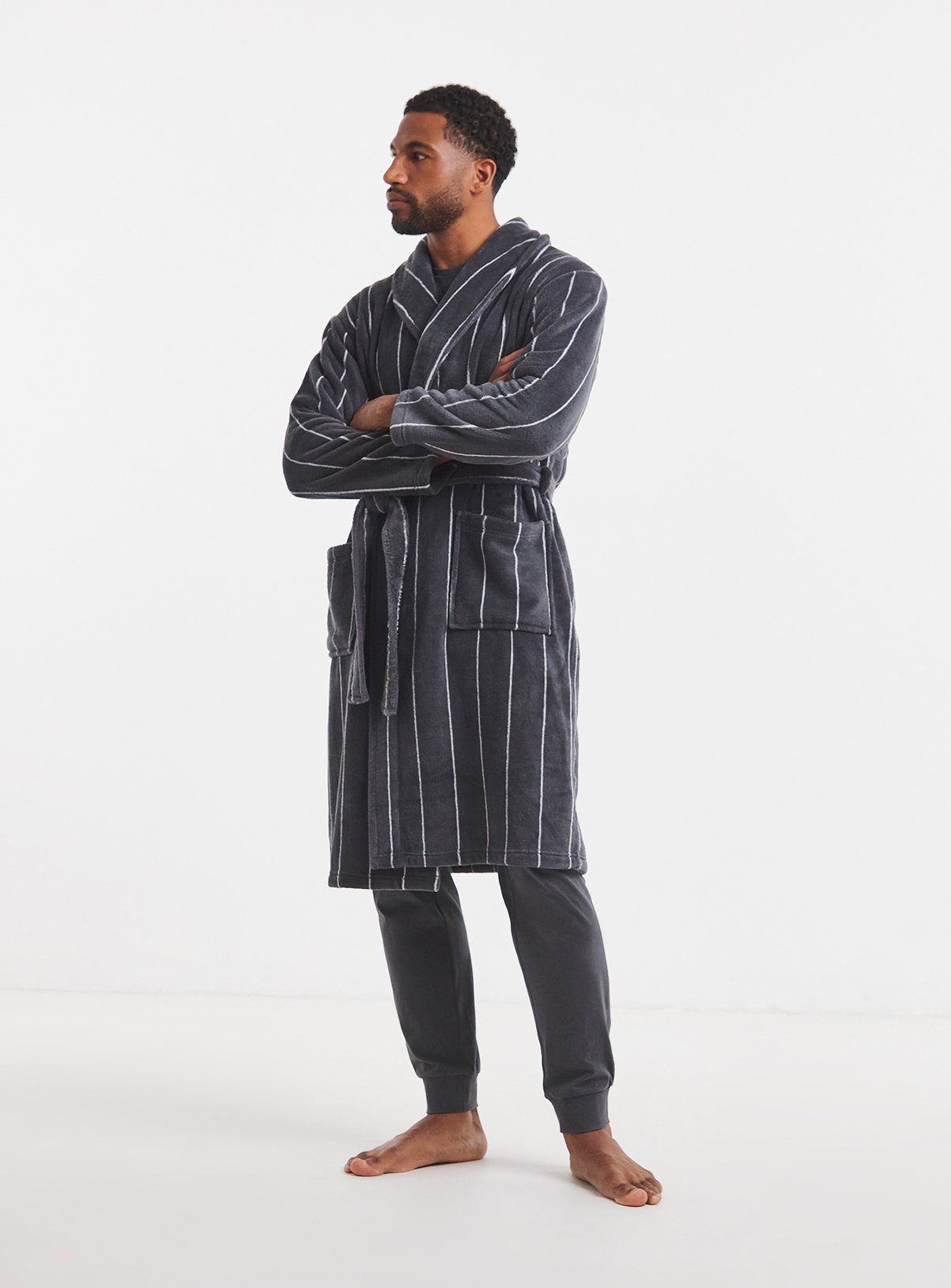JACAMO Stripe Fleece Dressing Gown 