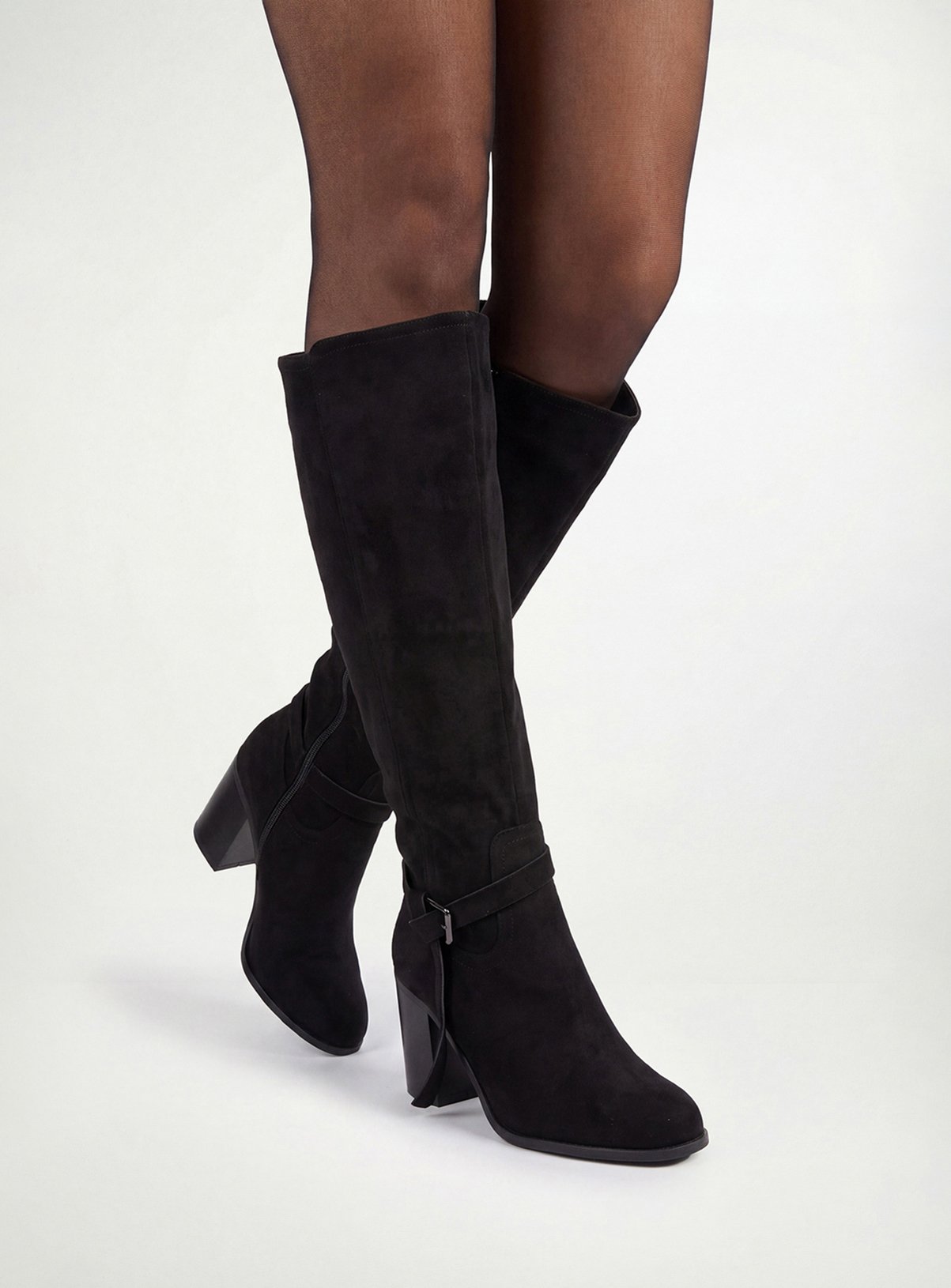 WALLIS Katri Faux Suede Block Heel Knee Boots 