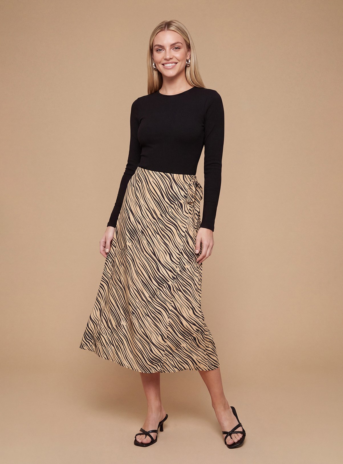 DOROTHY PERKINS Petite Wrap Tie Detail Printed Midi Skirt 