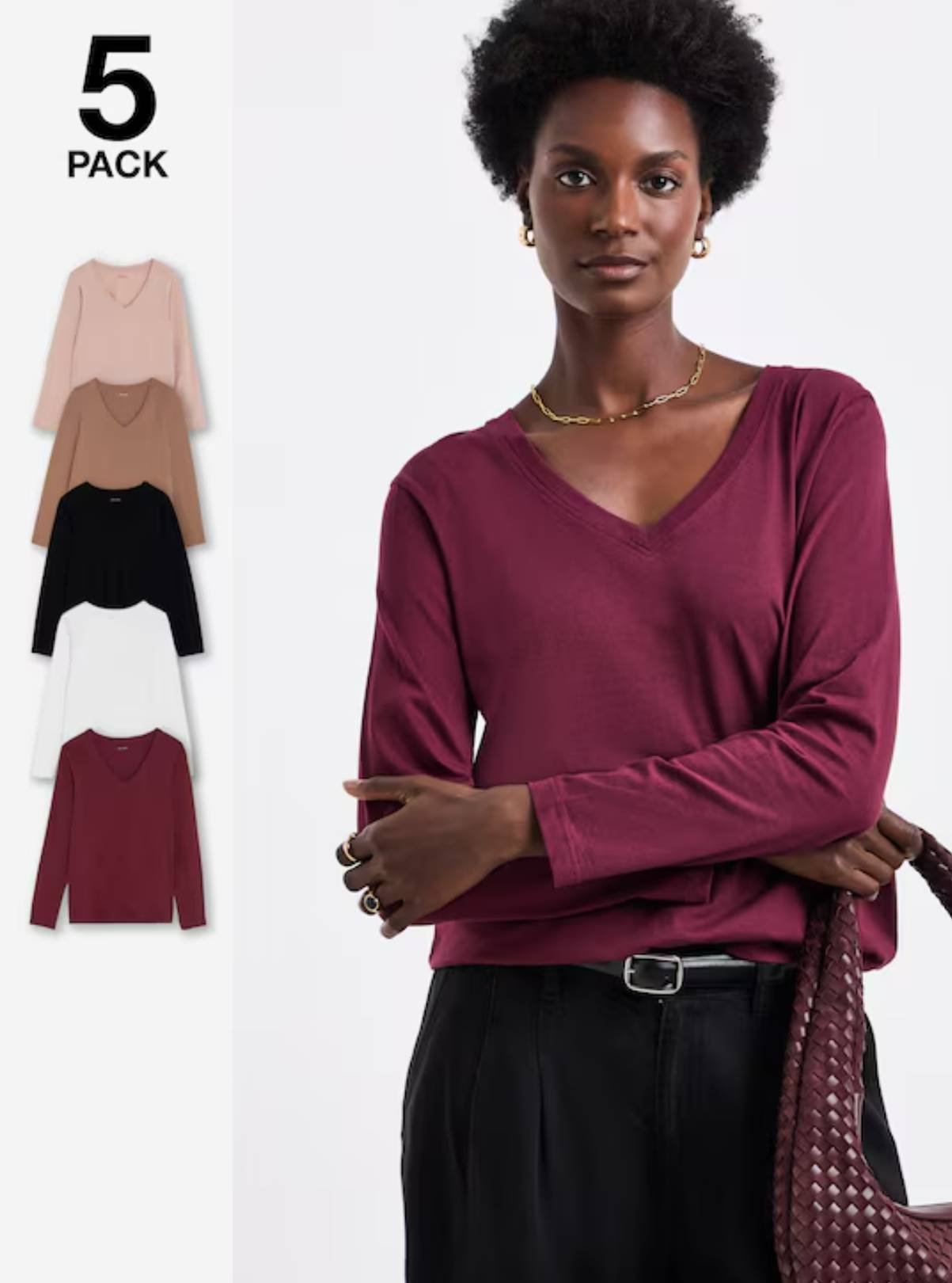 JD WILLIAMS 5 Pack V Neck Long Sleeve Top 