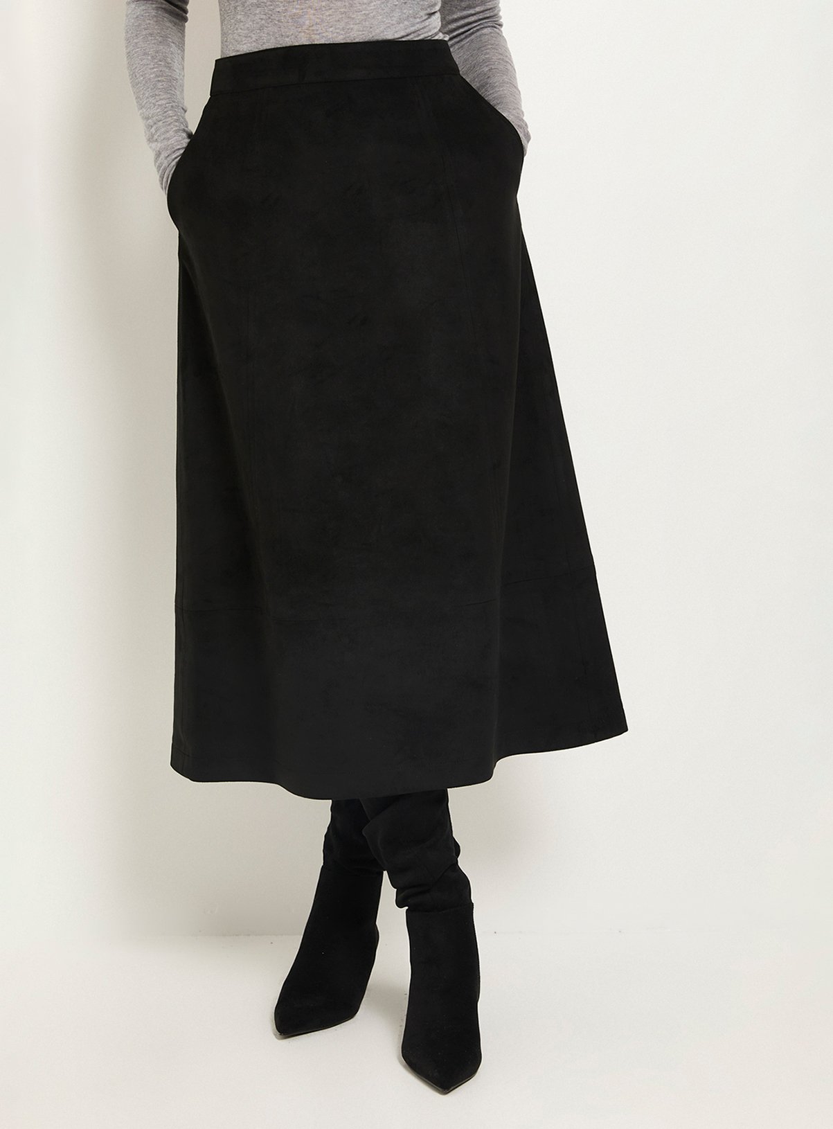 WALLIS Petite Faux Suede Seam Detail Midi Skirt 