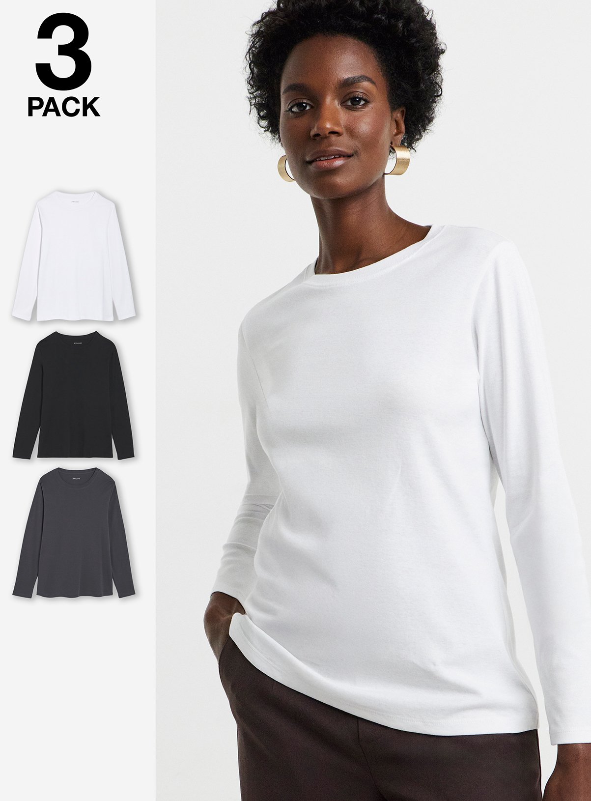 JD WILLIAMS 3 Pack Long Sleeve Crew Neck 