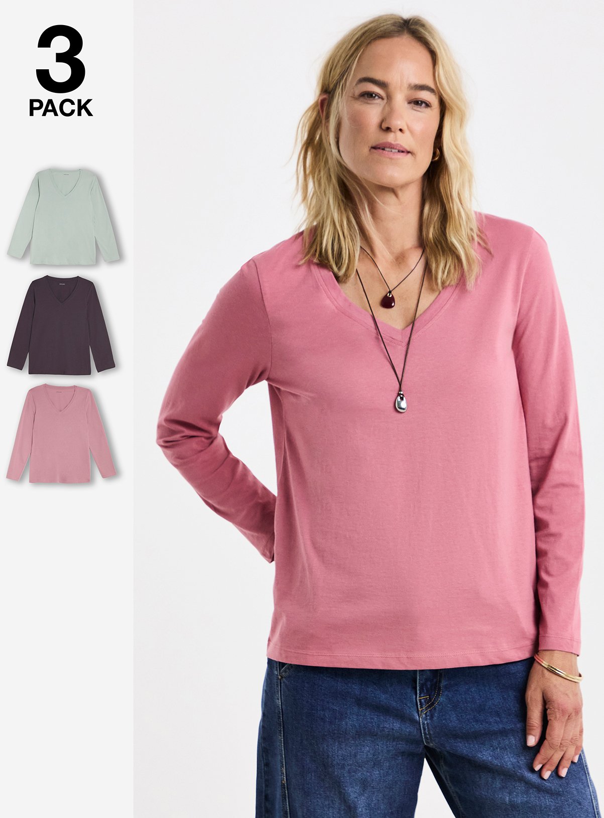 JD WILLIAMS 3 Pack V Neck Long Sleeve Top 