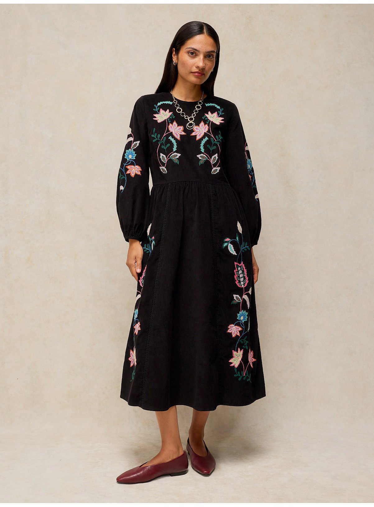 WHITE STUFF Wren Embroidered Cord Dress 