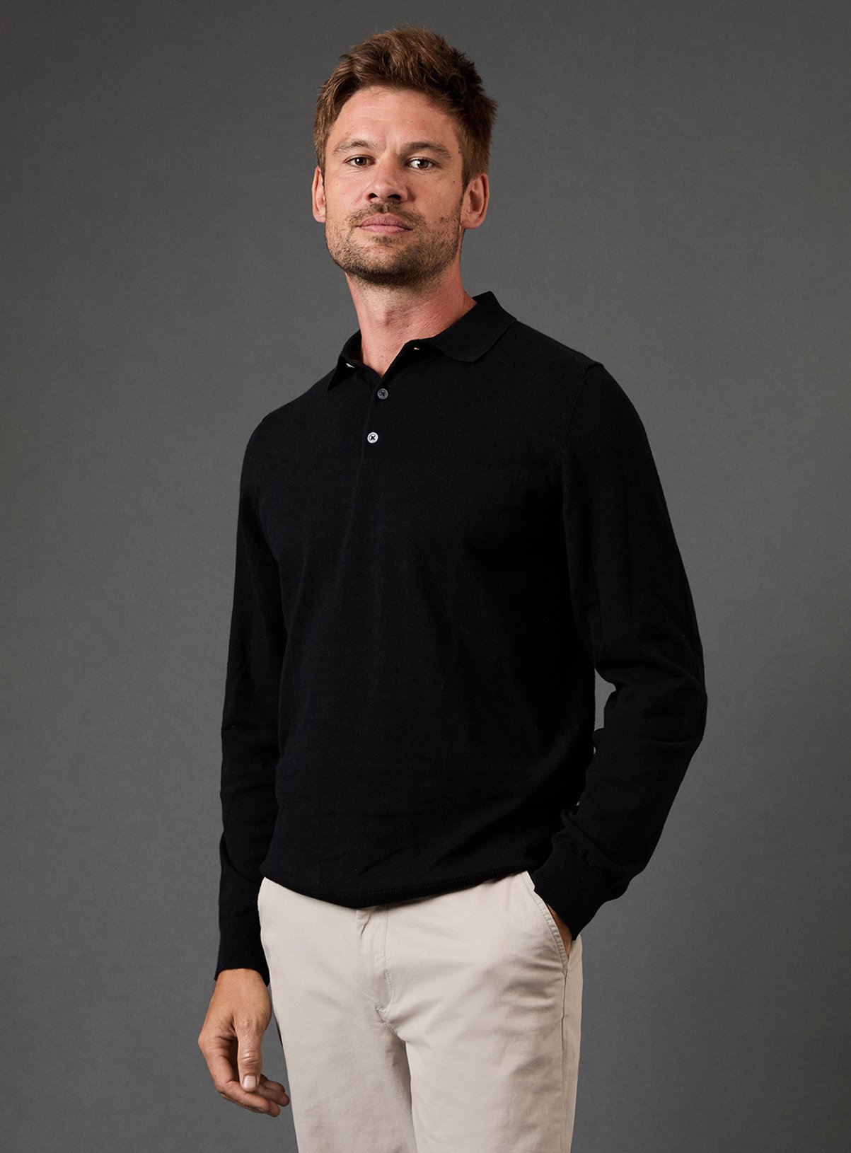 BURTON Black Cotton Rich Long Sleeve Knitted Polo 