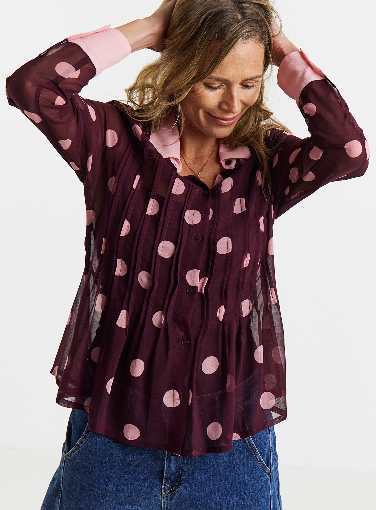 JD WILLIAMS Spot Print Georgette Pintuck Shirt 