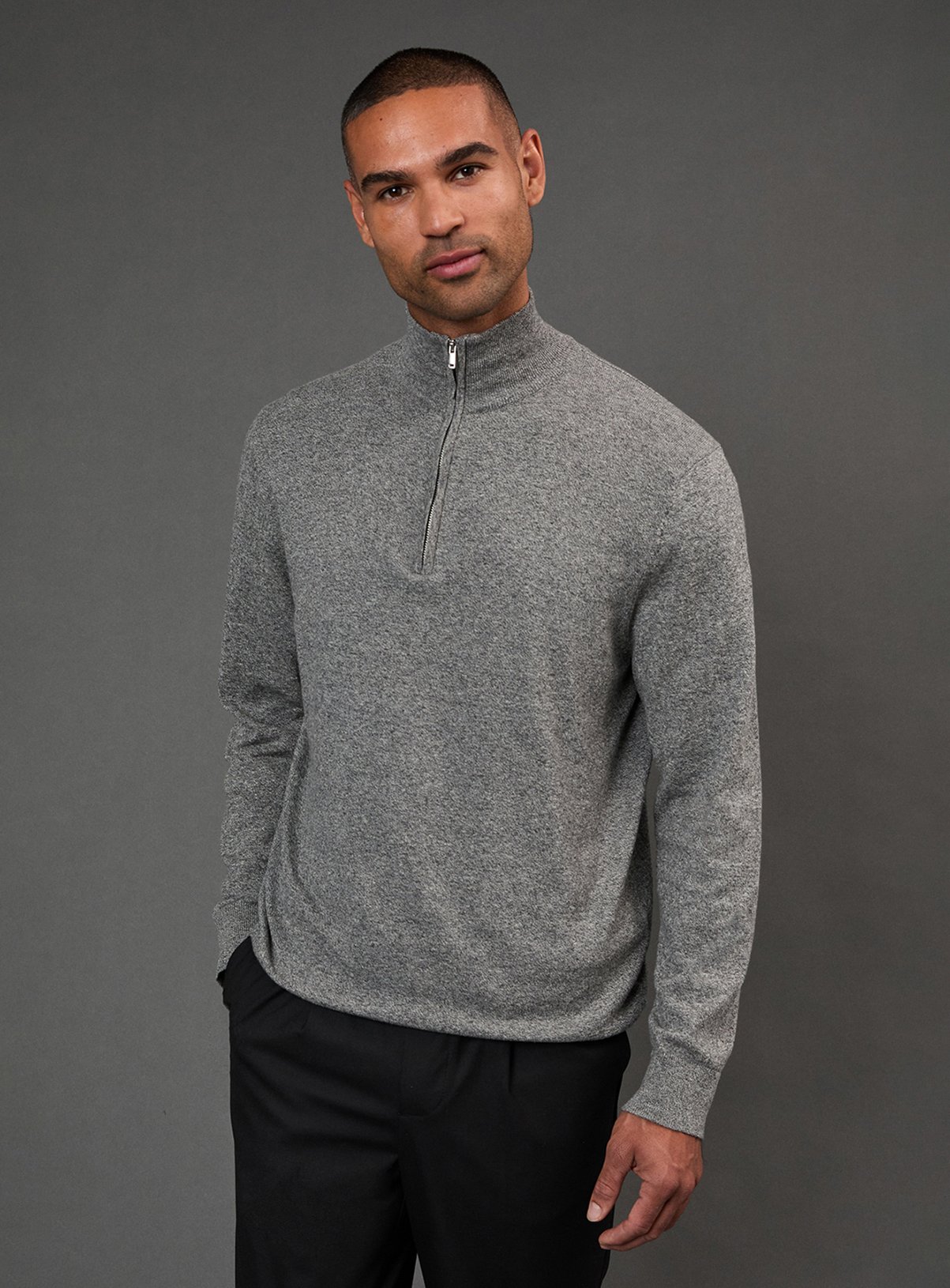 BURTON Light Grey Cotton Rich Half Zip Jumper 