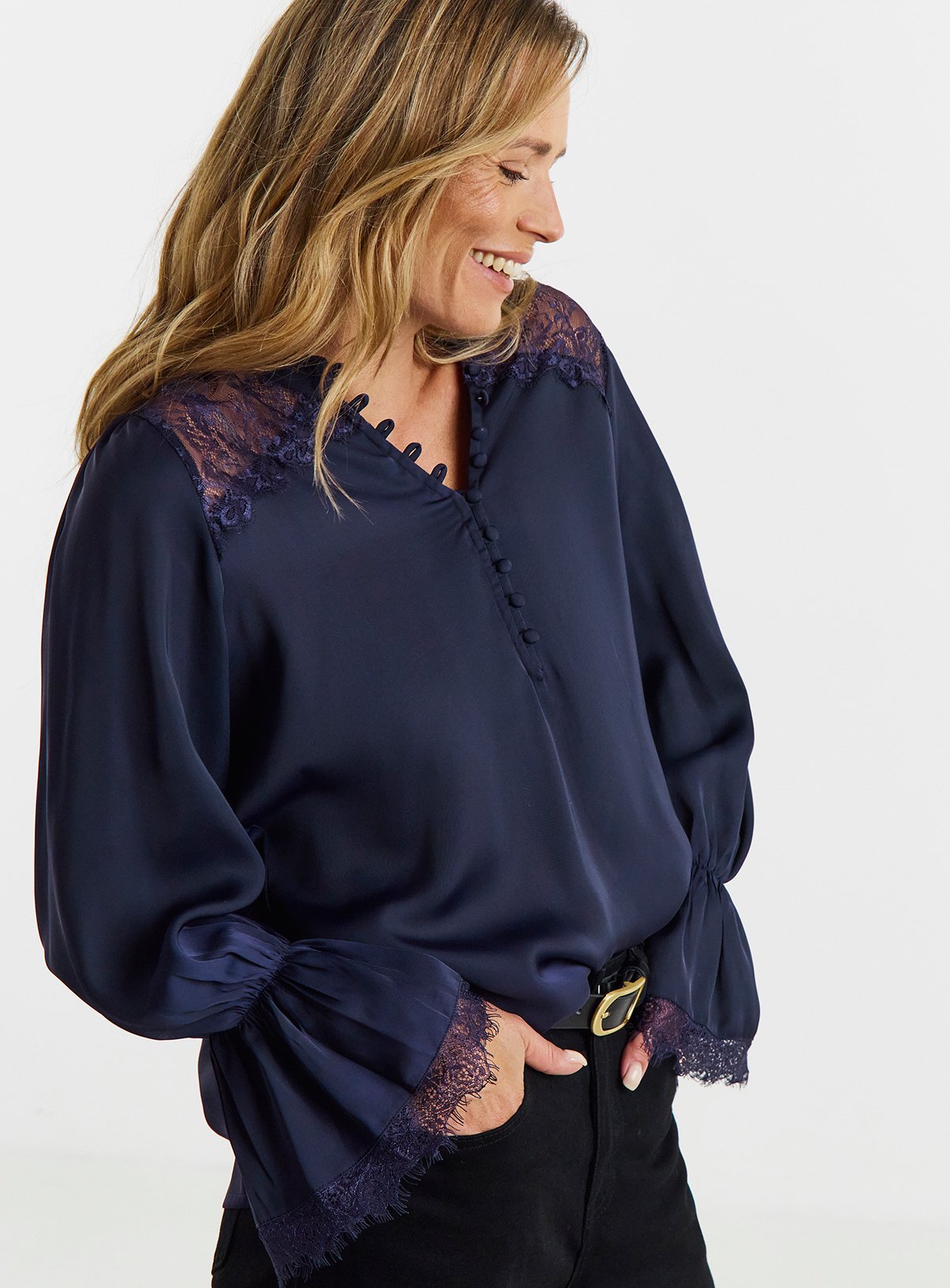 JD WILLIAMS Blackberry Lace Panel Blouse 