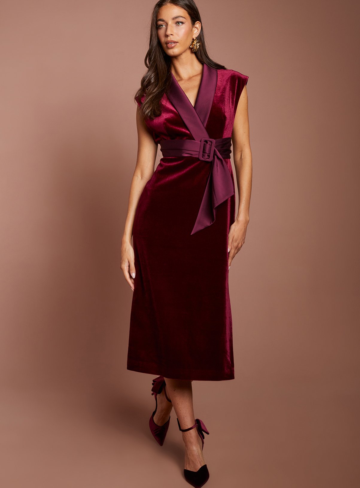 COAST Velvet Tux Midi Dress With Satin Lapel 
