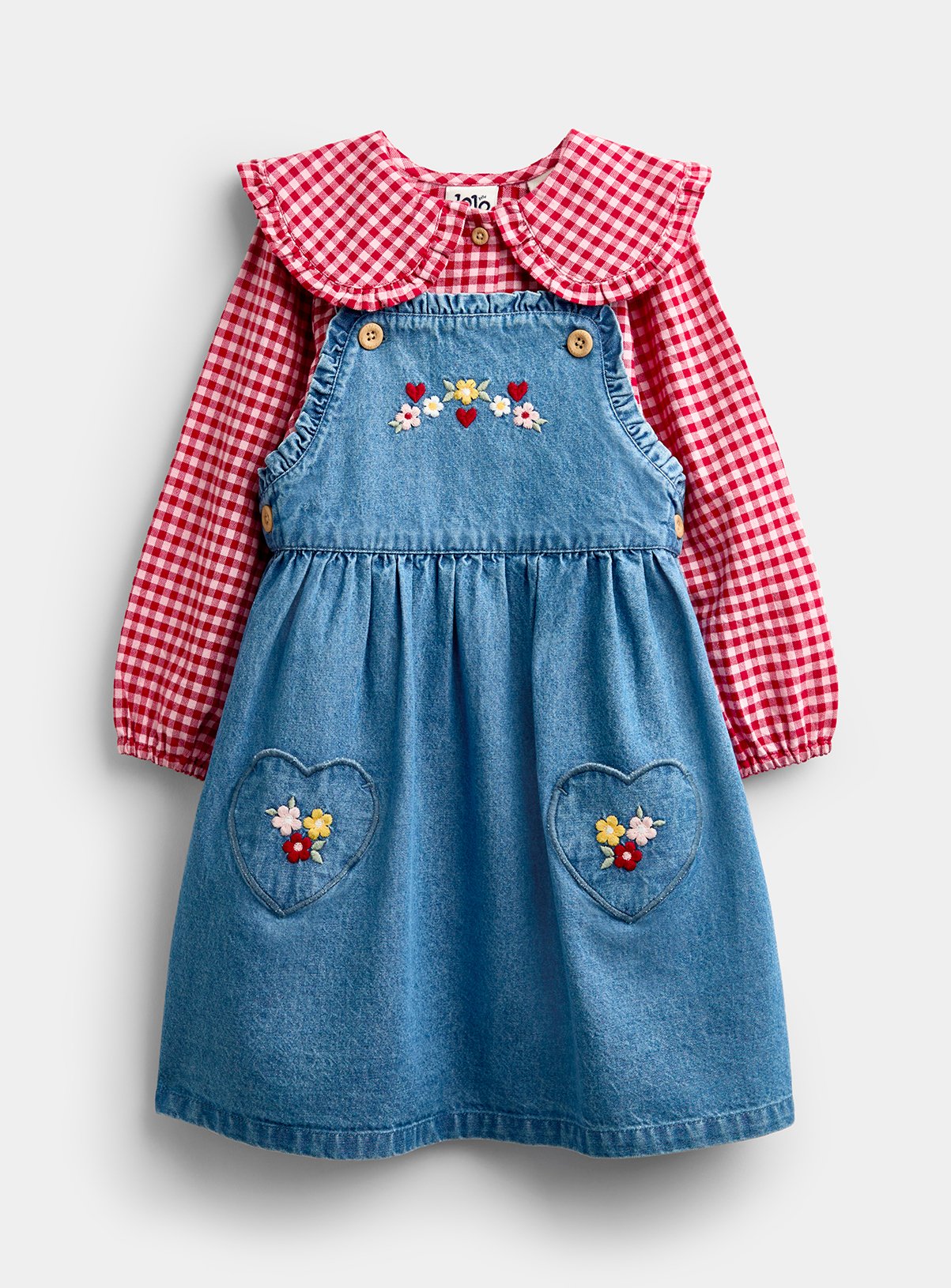 JOJO MAMAN BÉBÉ Shirt and Heart Pocket Dress Set Light Wash Denim 