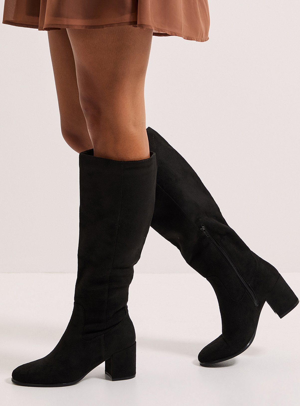 DOROTHY PERKINS Keely Round Toe Medium Block Heel Knee High Boots 