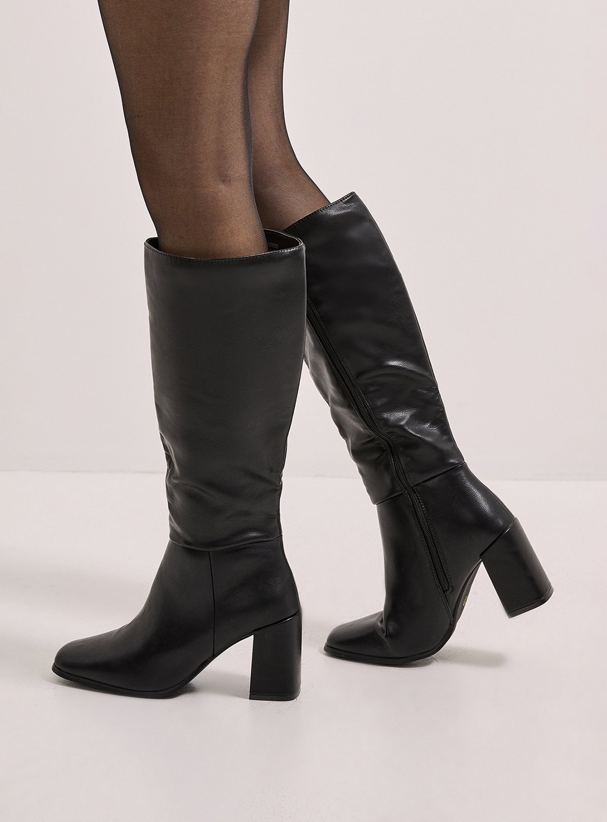 DOROTHY PERKINS Kristen Faux Leather Square Toe High Heel Knee Boots 