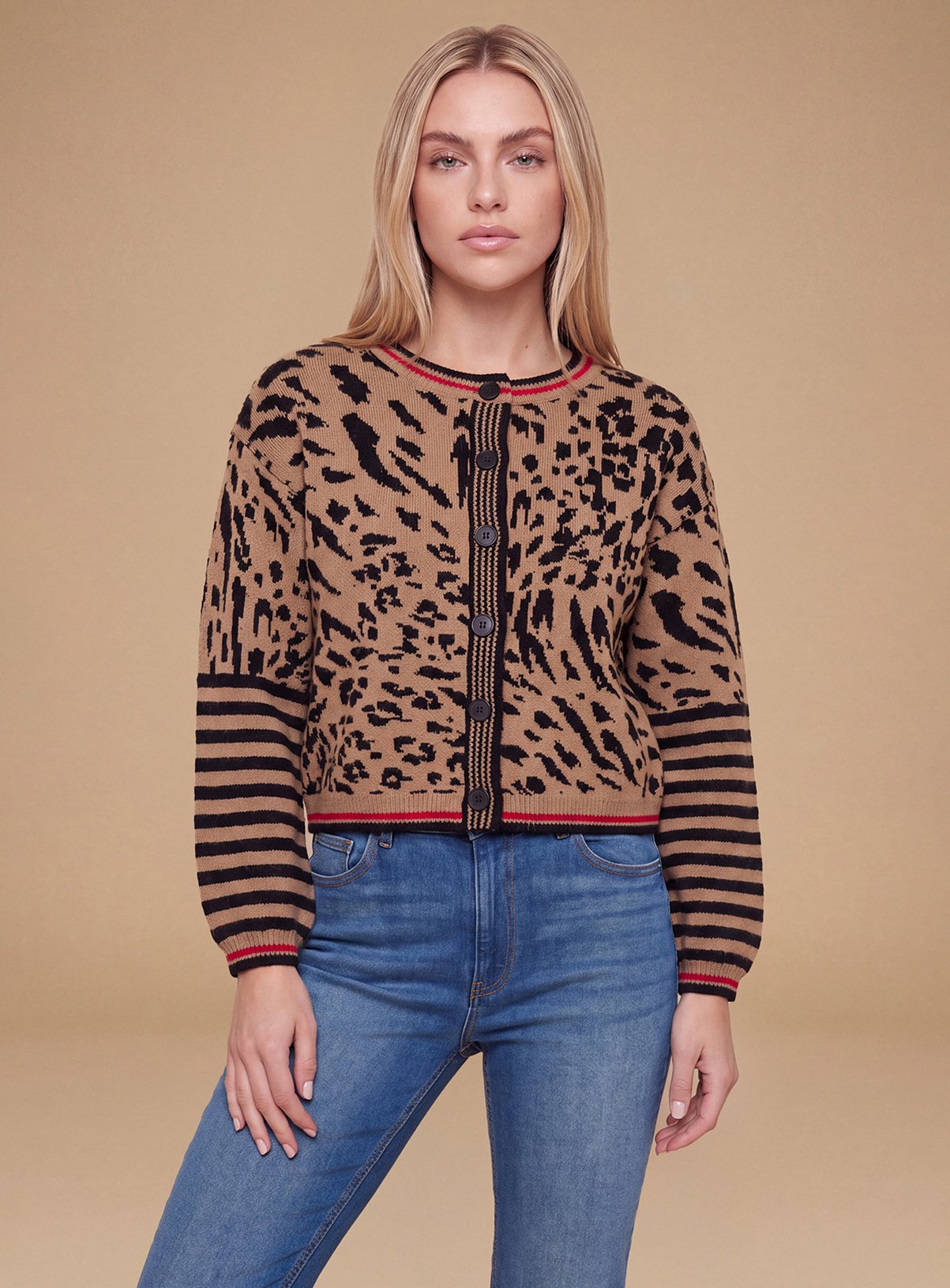 DOROTHY PERKINS Animal Button Up Crew Neck Cardigan M