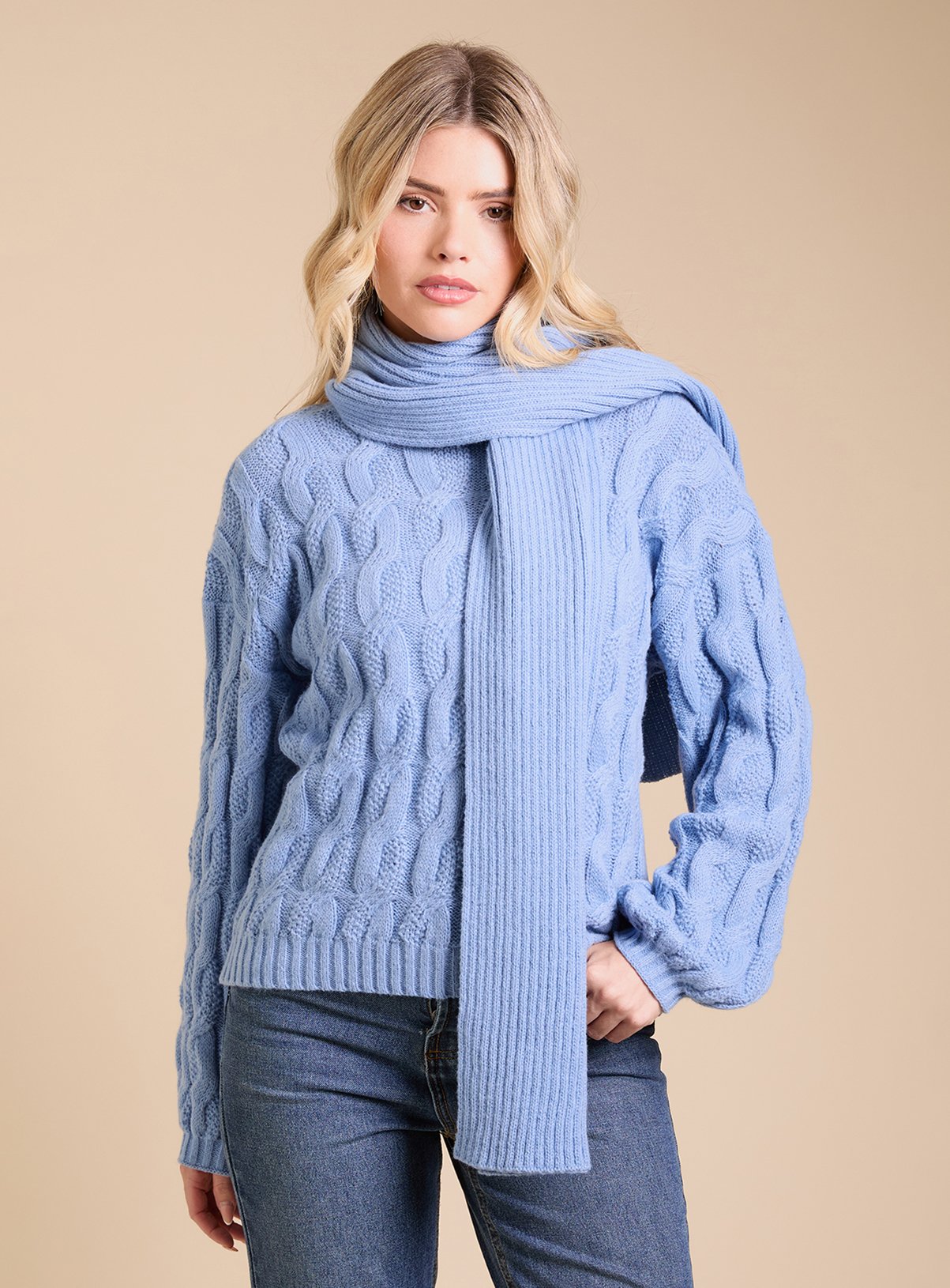 DOROTHY PERKINS Cable Knit Jumper with Detachable Scarf 